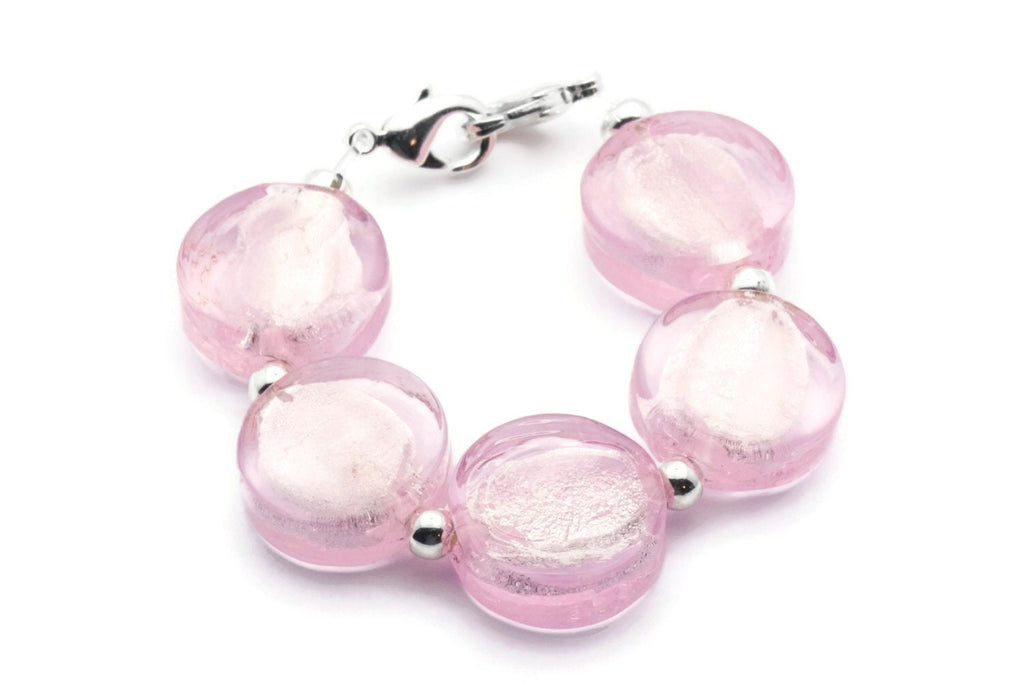 Pink Foil Glass Stretch Interchangeable Beaded Bracelet Watch Band • Medical ID Bracelet • Bracelet Watch Band