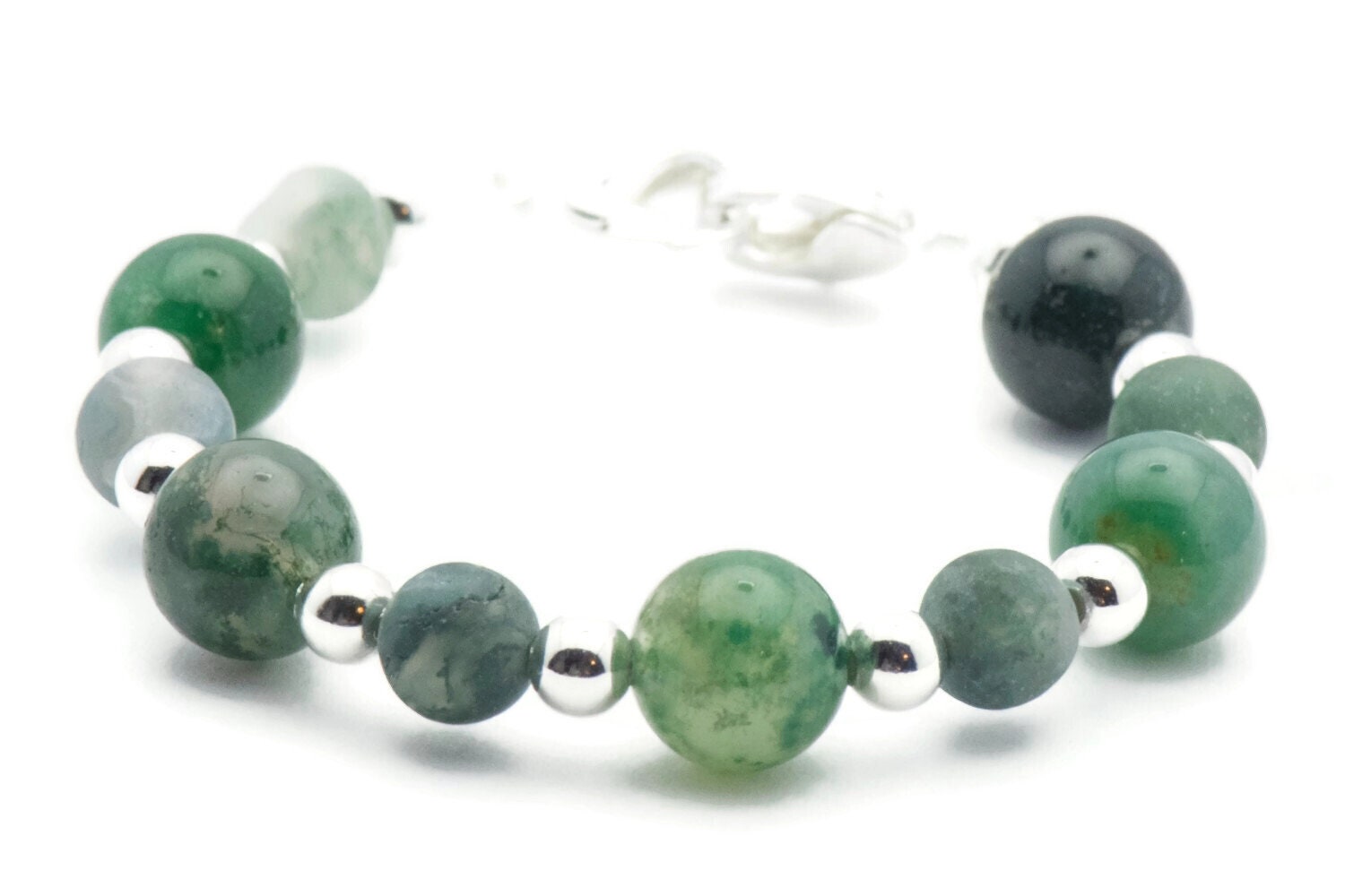 Moss Agate Stretch Interchangeable Beaded Bracelet Watch Band • Medical ID Bracelet • Bracelet Watch Band