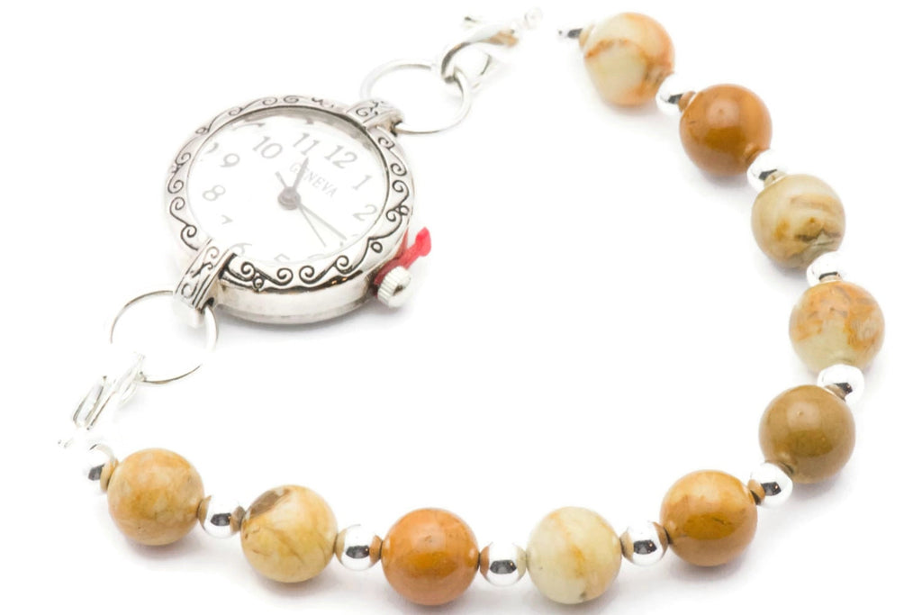 Yellow Jasper Stretch Interchangeable Beaded Bracelet Watch Band • Medical ID Bracelet • Bracelet Watch Band
