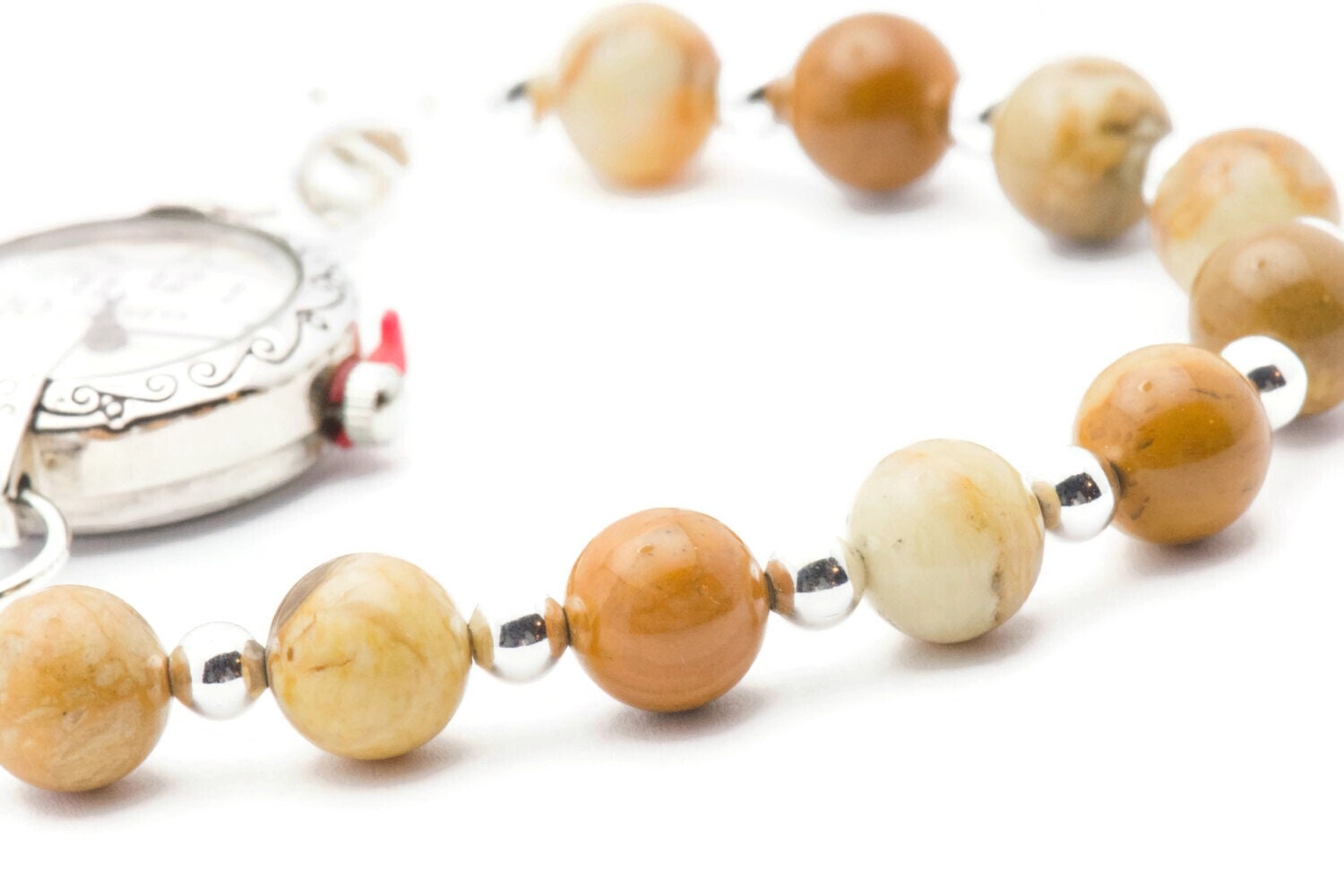 Yellow Jasper Stretch Interchangeable Beaded Bracelet Watch Band • Medical ID Bracelet • Bracelet Watch Band