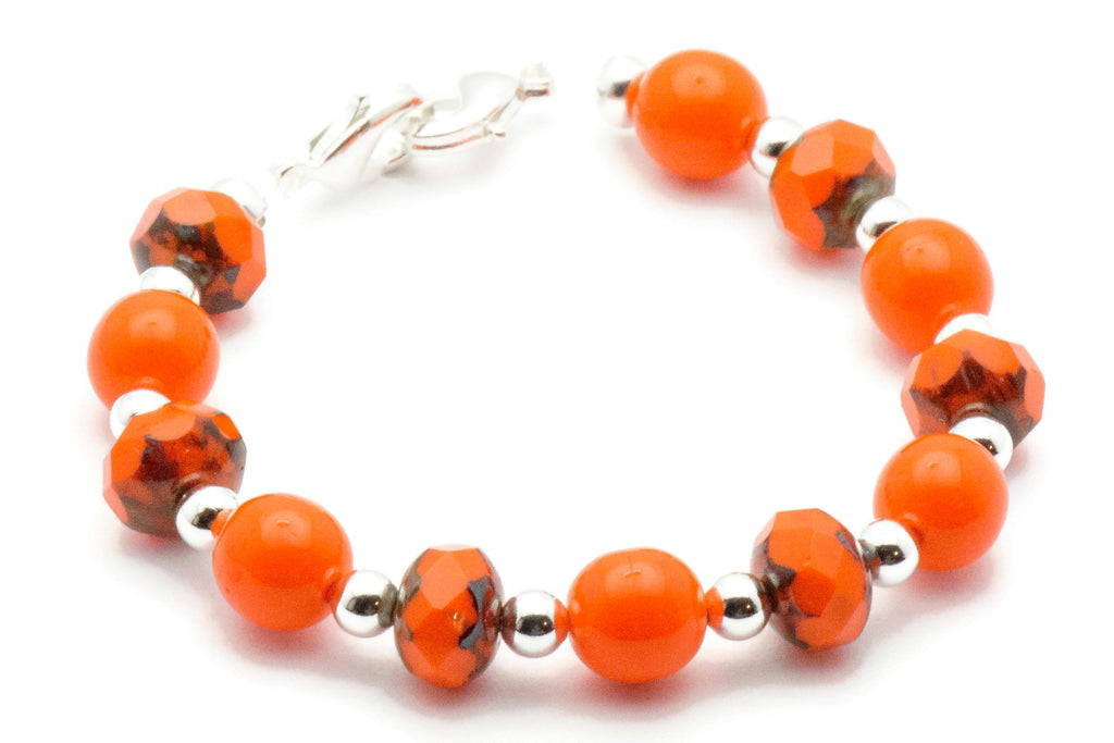 Orange Zest Glass Beaded Bracelet Watch Band • Medical ID Bracelet • Handmade Watch Band • Stretch Watch Band