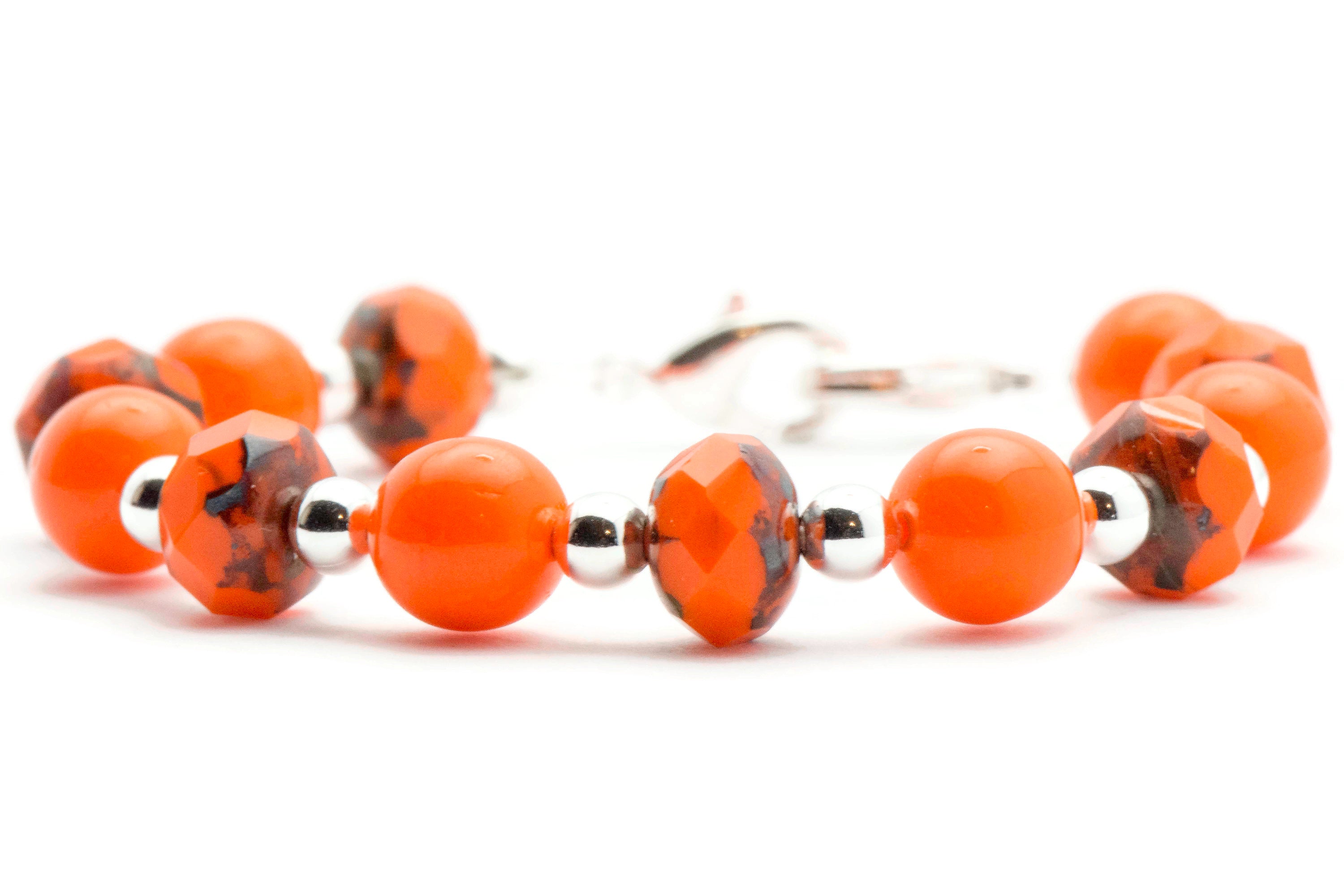 Orange Zest Glass Beaded Bracelet Watch Band • Medical ID Bracelet • Handmade Watch Band • Stretch Watch Band