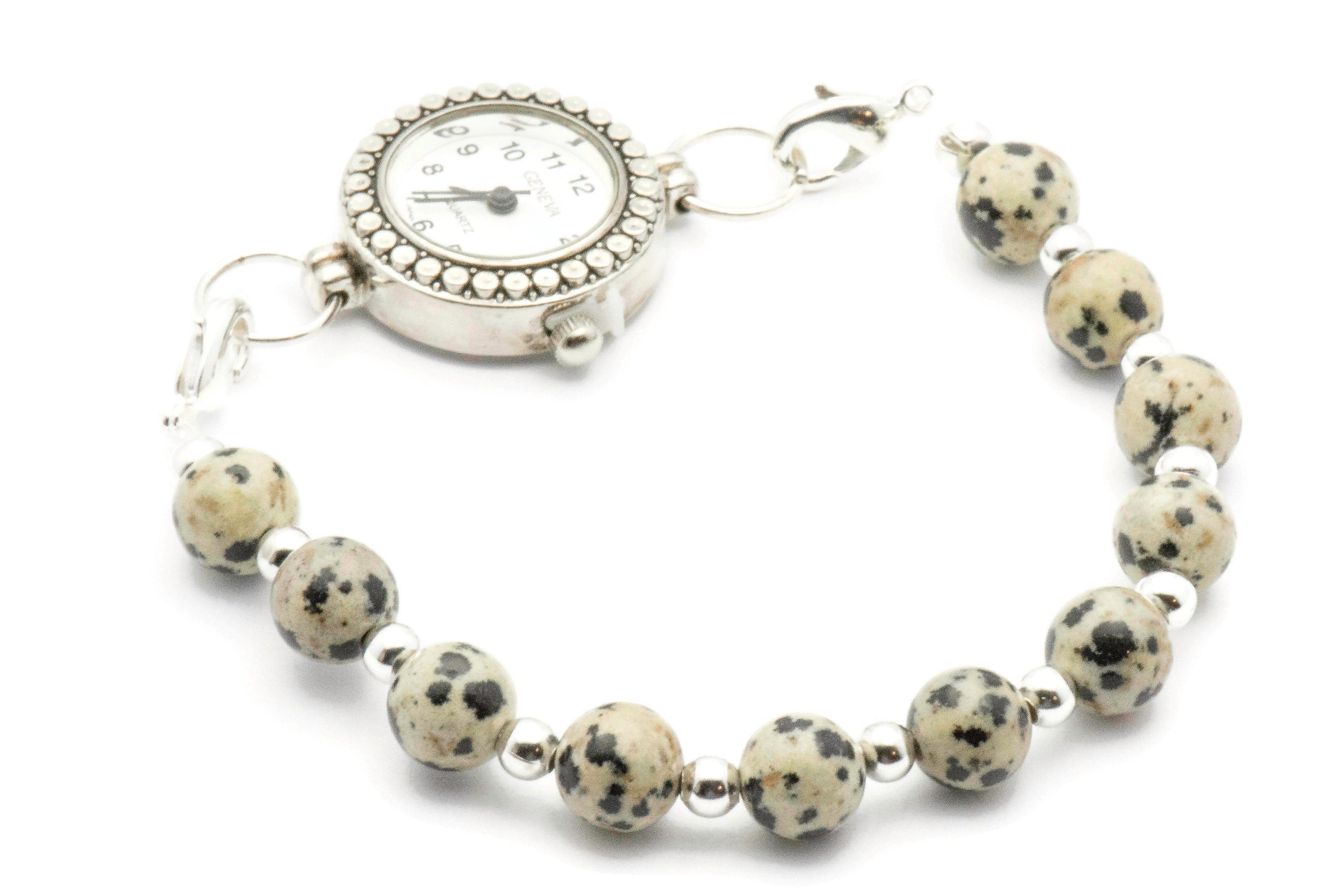 Dalmatian Jasper Beaded Bracelet Watch Band • Medical ID Bracelet • Handmade Watch Band • Gemstone Stretch Watch Band