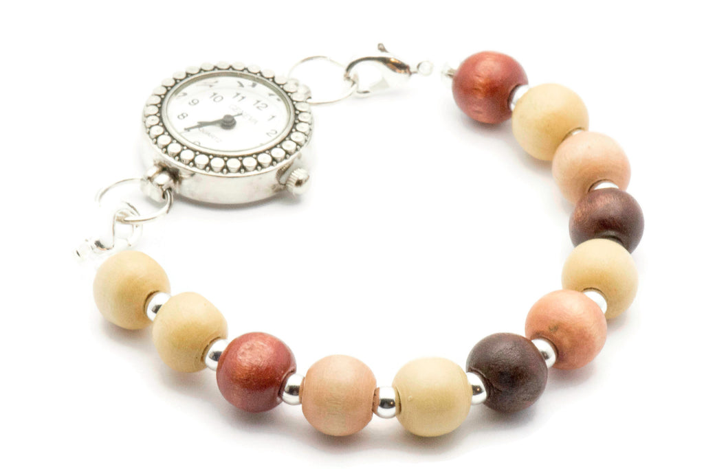 Wood Multicolor Beaded Bracelet Watch Band • Medical ID Bracelet • Handmade Watch Band • Stretch Watch Band