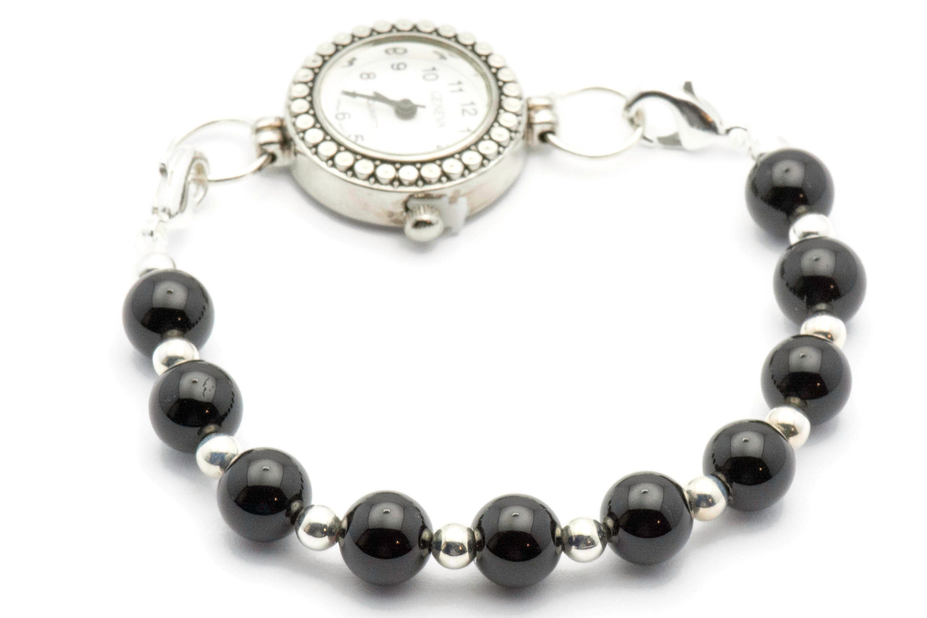 Black Onyx Beaded Bracelet Watch Band • Medical ID Bracelet • Handmade Watch Band • Gemstone Stretch Watch Band