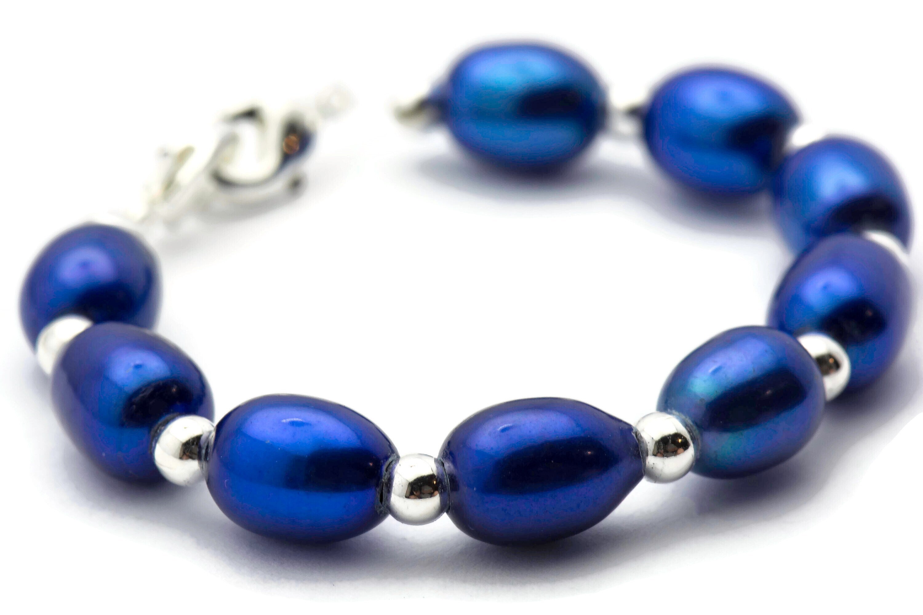 Sapphire Blue Freshwater Pearl Watch Band, Medical ID Bracelet • Handmade Watch Band • Stretch Watch Band