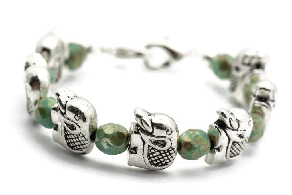 Elephant Turquoise Glass Stretch Interchangeable Beaded Bracelet Watch Band • Medical ID Bracelet • Women's Watch Band