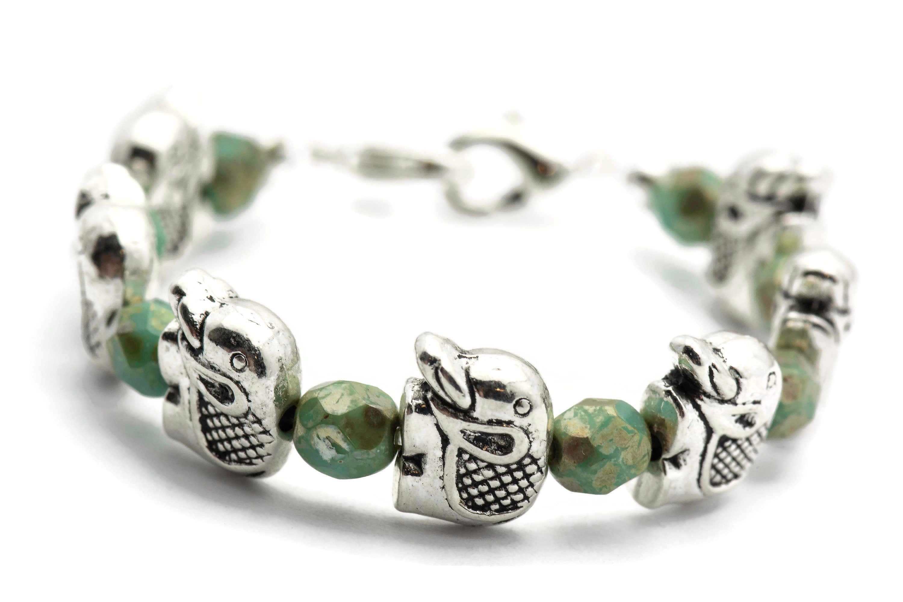 Elephant Turquoise Glass Stretch Interchangeable Beaded Bracelet Watch Band • Medical ID Bracelet • Women's Watch Band