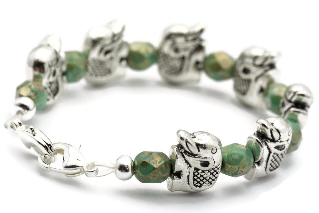Elephant Turquoise Glass Stretch Interchangeable Beaded Bracelet Watch Band • Medical ID Bracelet • Women's Watch Band