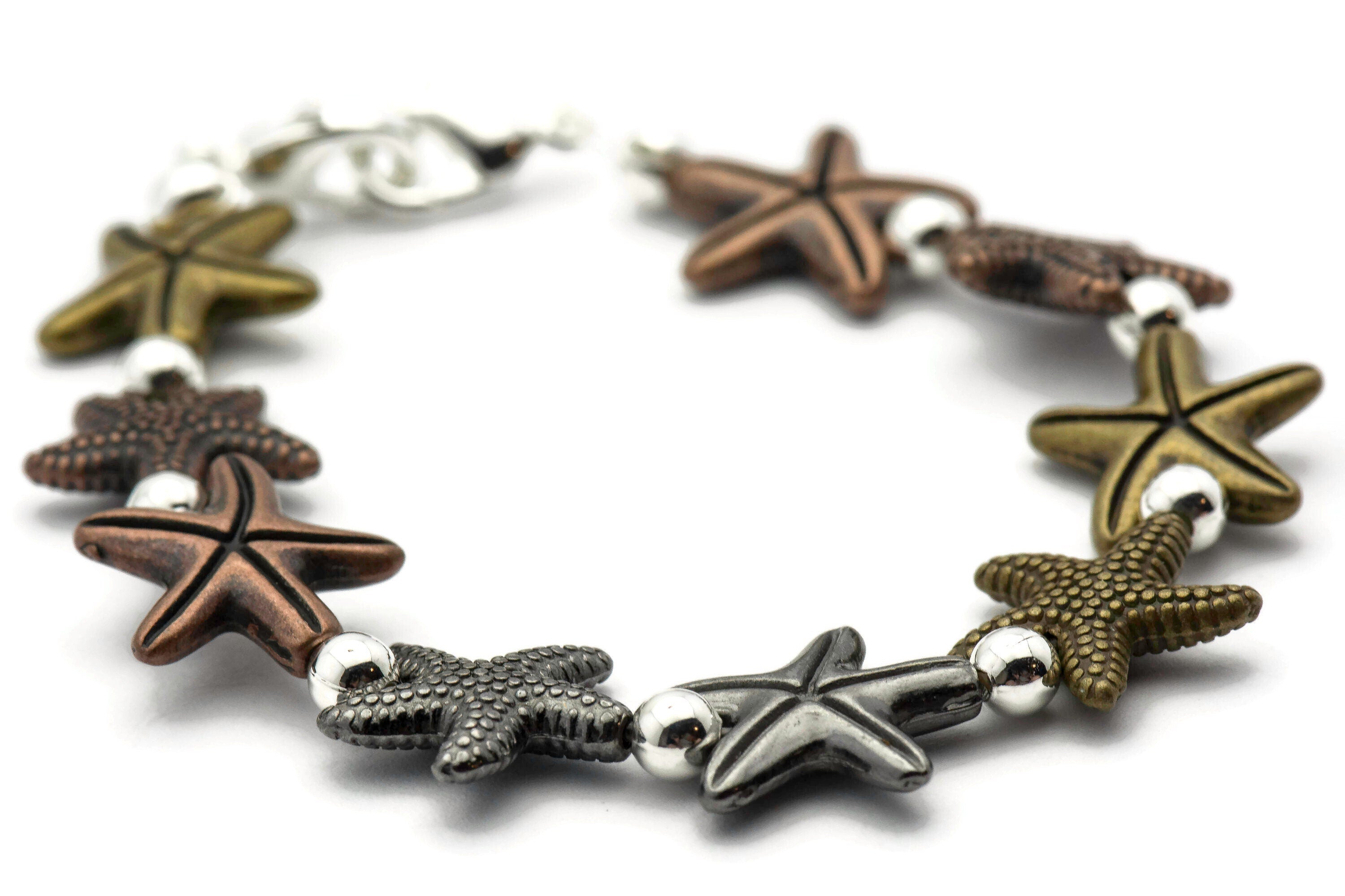 Multi Metal Starfish Stretch Interchangeable Beaded Bracelet Watch Band • Medical ID Bracelet • Women's Summer Watch Band