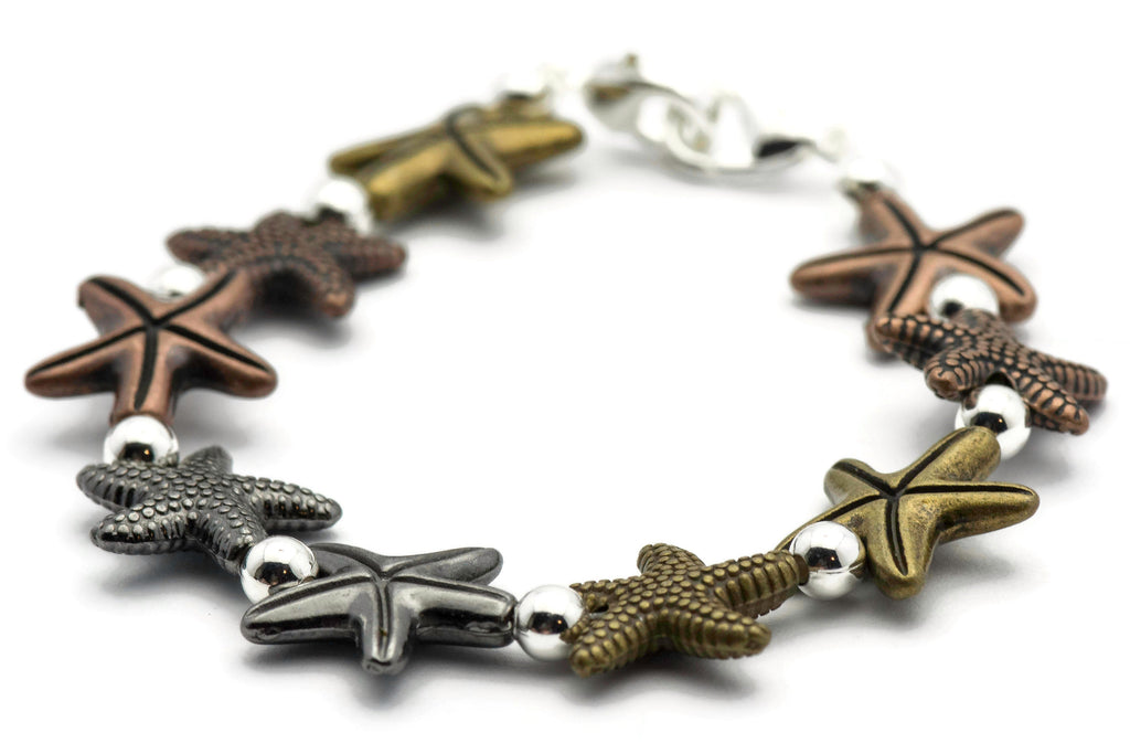 Multi Metal Starfish Stretch Interchangeable Beaded Bracelet Watch Band • Medical ID Bracelet • Women's Summer Watch Band