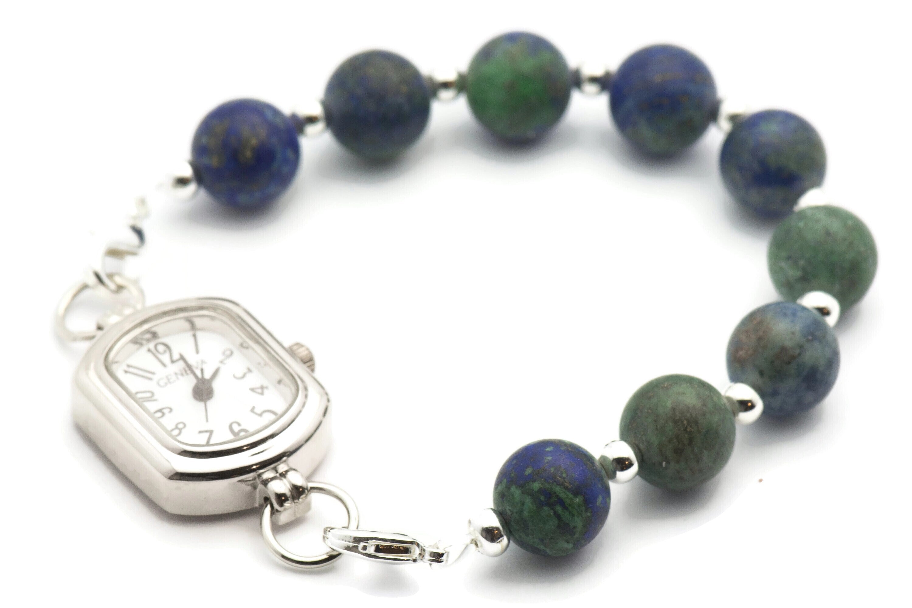 Matte Chrysocolla Watch Band, Medical ID Bracelet • Handmade Watch Band • Stretch Watch Band