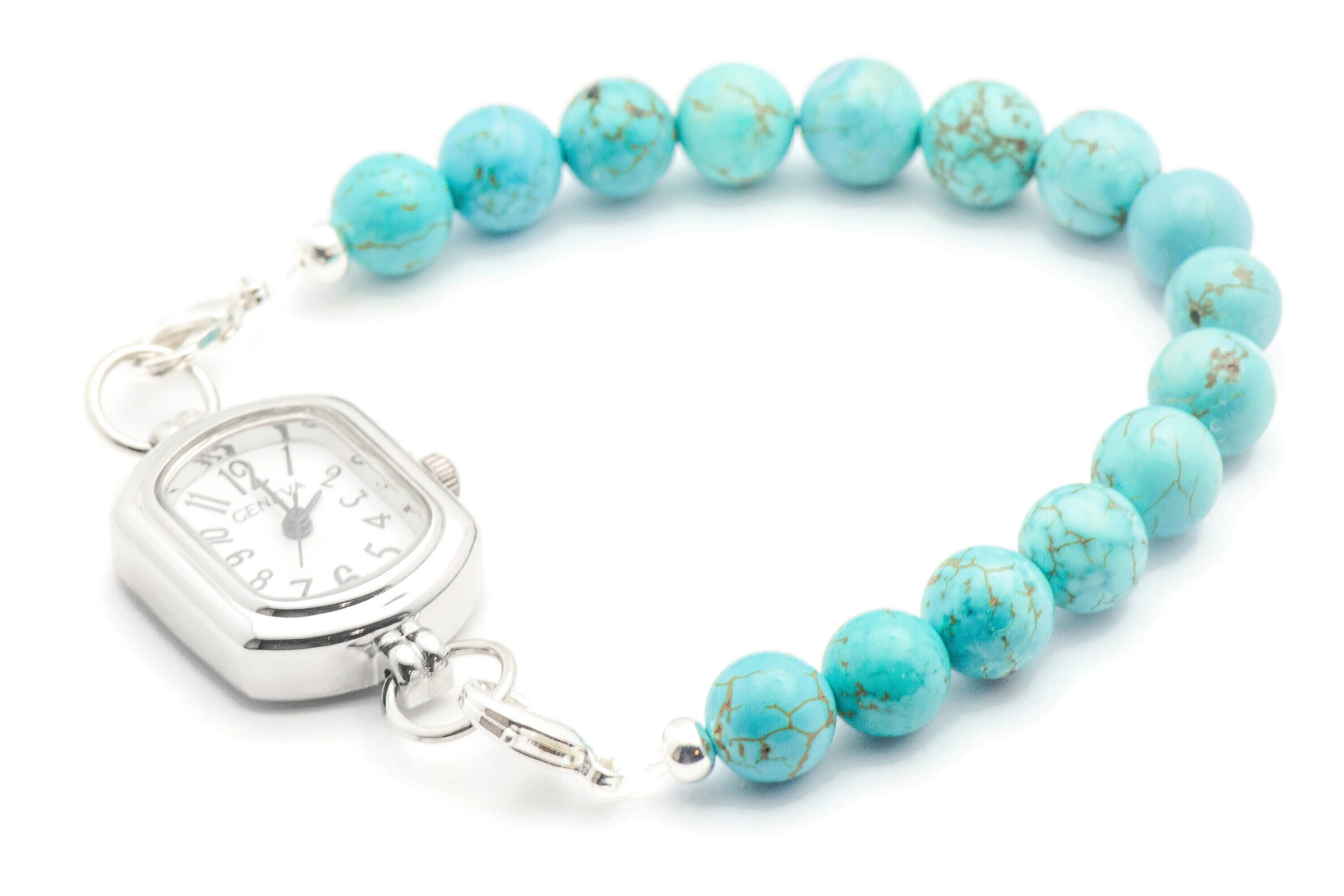Turquoise Howlite Rounds Watch Band, Medical ID Bracelet • Handmade Watch Band • Stretch Watch Band