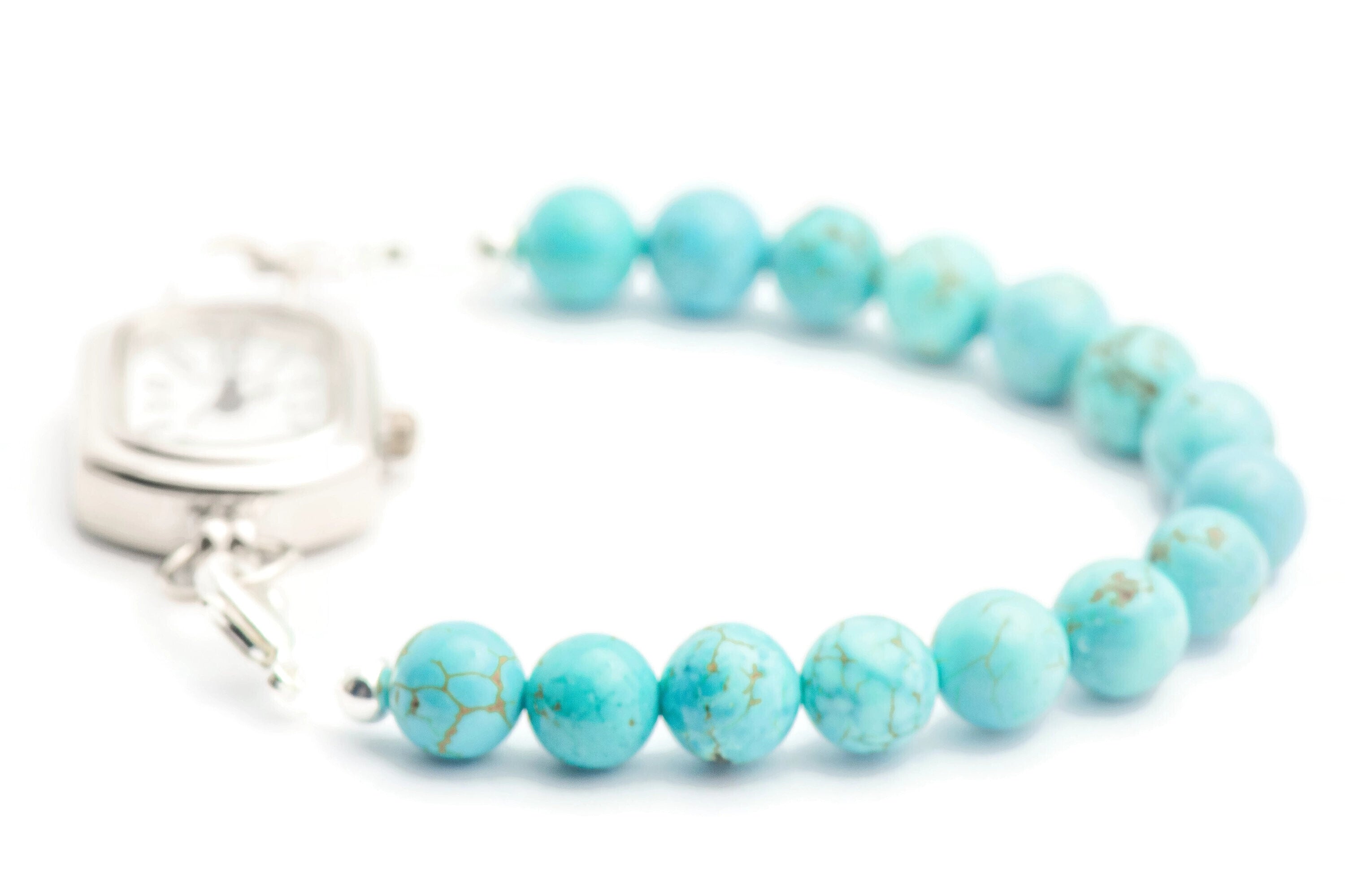 Turquoise Howlite Rounds Watch Band, Medical ID Bracelet • Handmade Watch Band • Stretch Watch Band