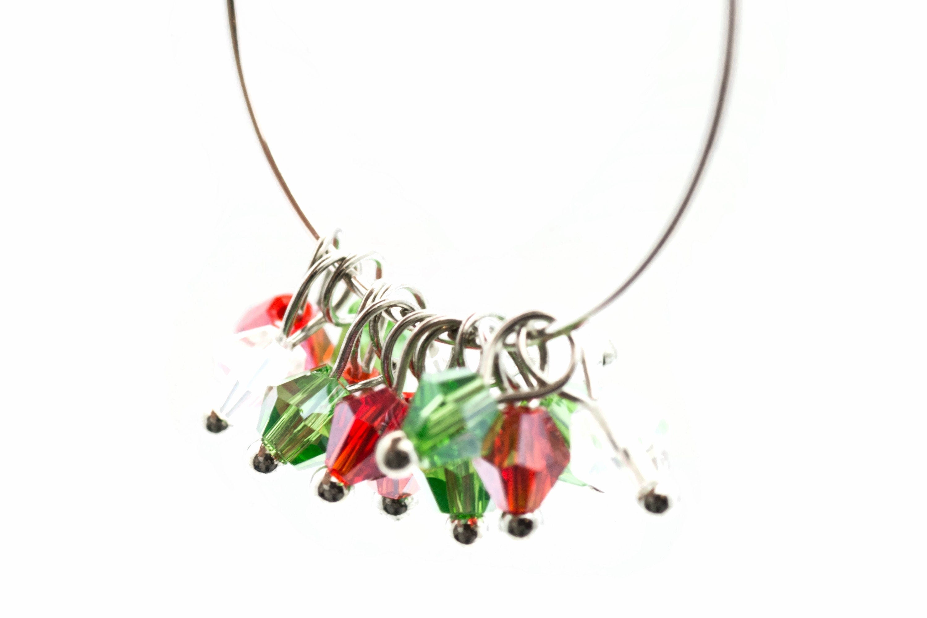 Christmas Hoop Earrings | Red & Green Crystal Hoop Earrings | Holiday Earrings | Silver Hoop Earrings | Open Hoop Earrings | 30mm - EA00482