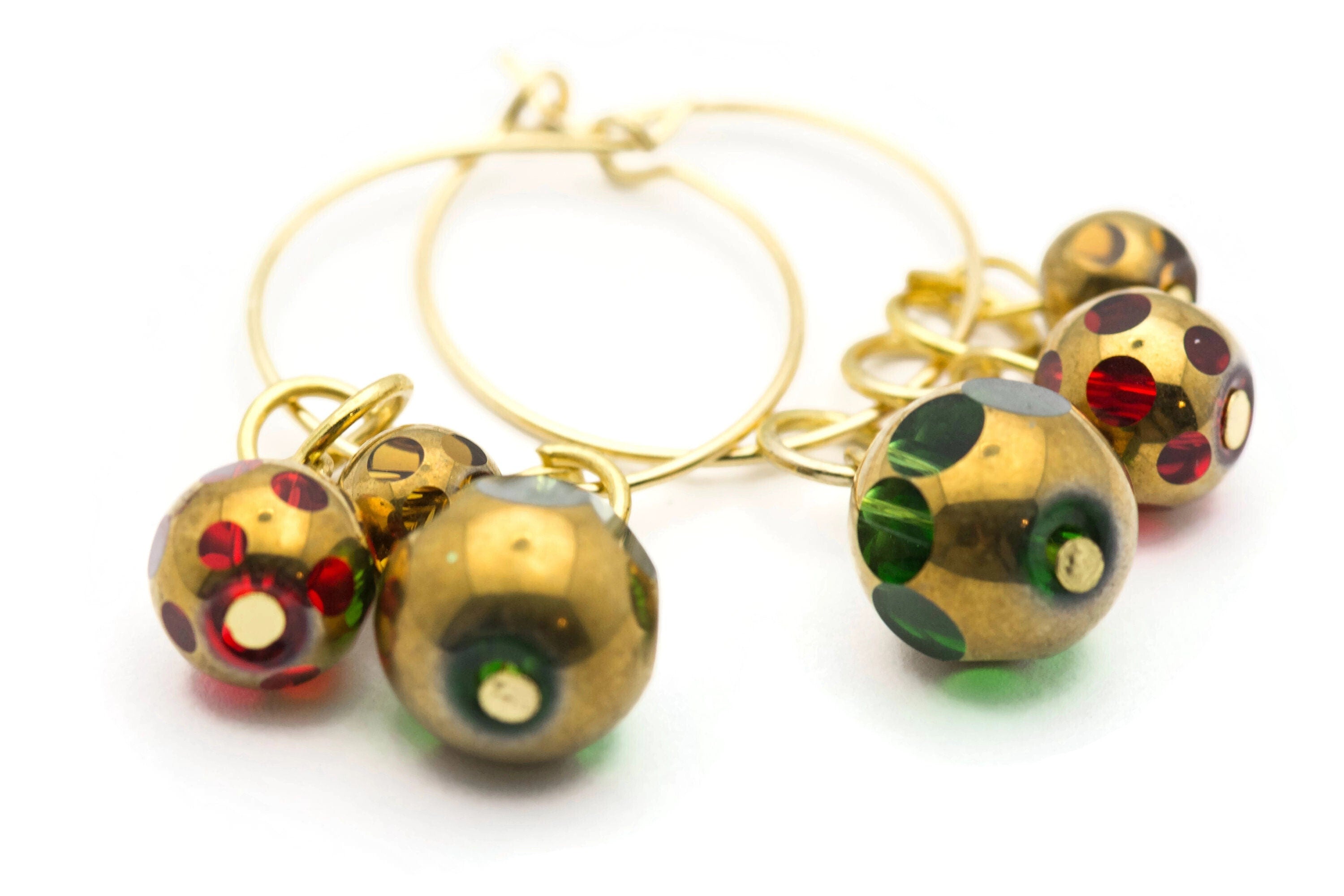 Christmas Hoop Earrings | Green Dotted Glass Hoop Earrings | Holiday Earrings | Gold Hoop Earrings | Open Hoop Earrings | 20mm - EA00483
