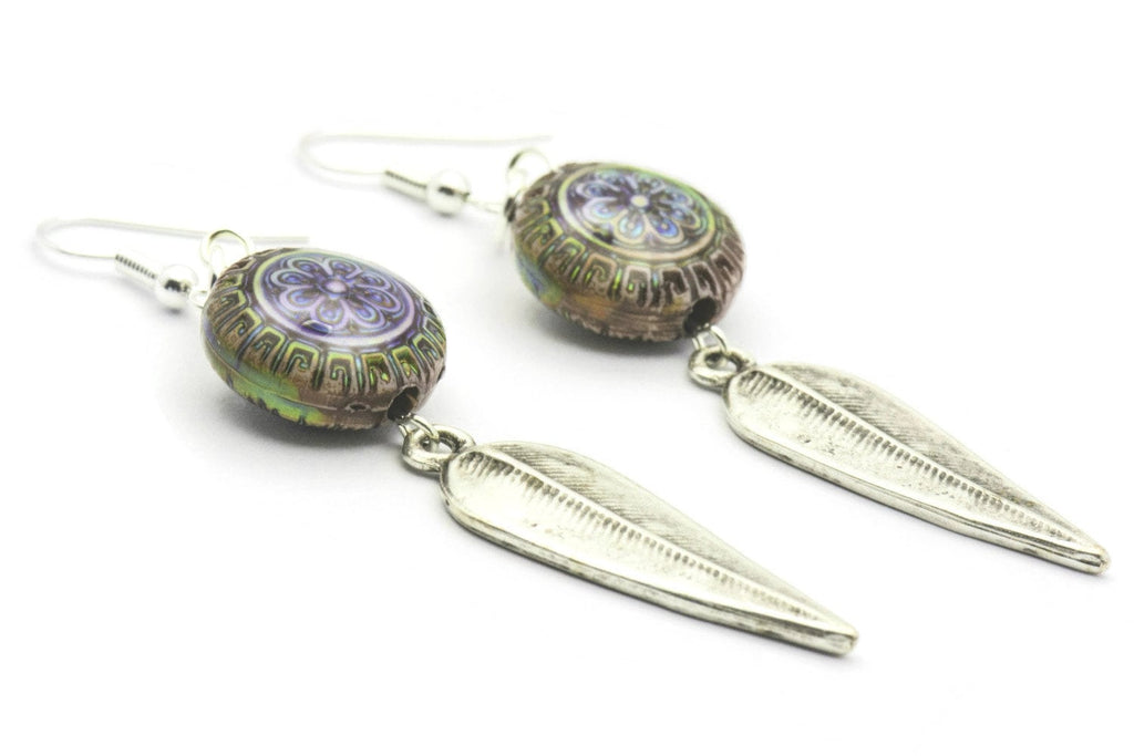 Silver Feather Earrings, Mood Bead, Feather Earrings, Blossom