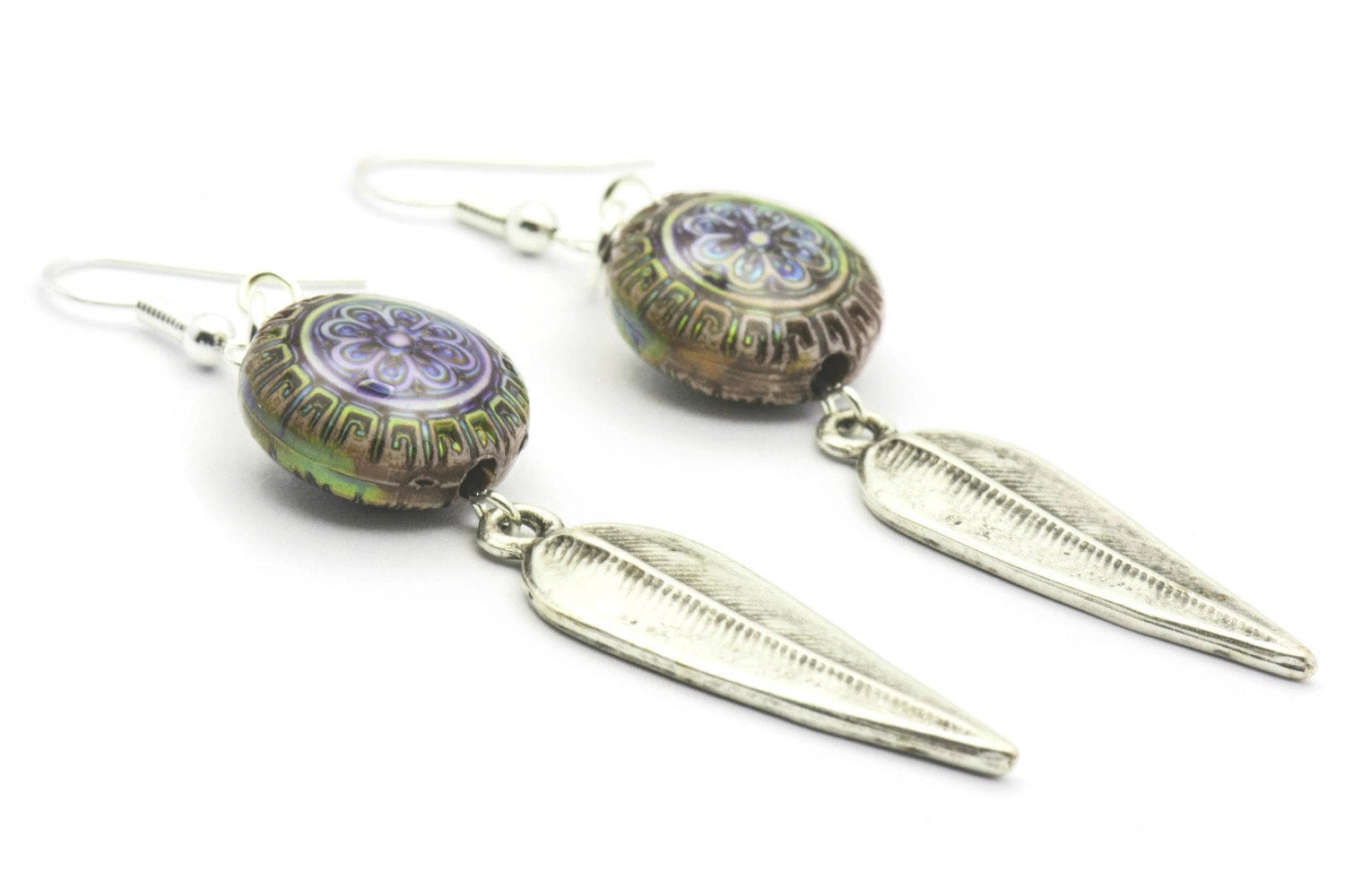 Silver Feather Earrings, Mood Bead, Feather Earrings, Blossom