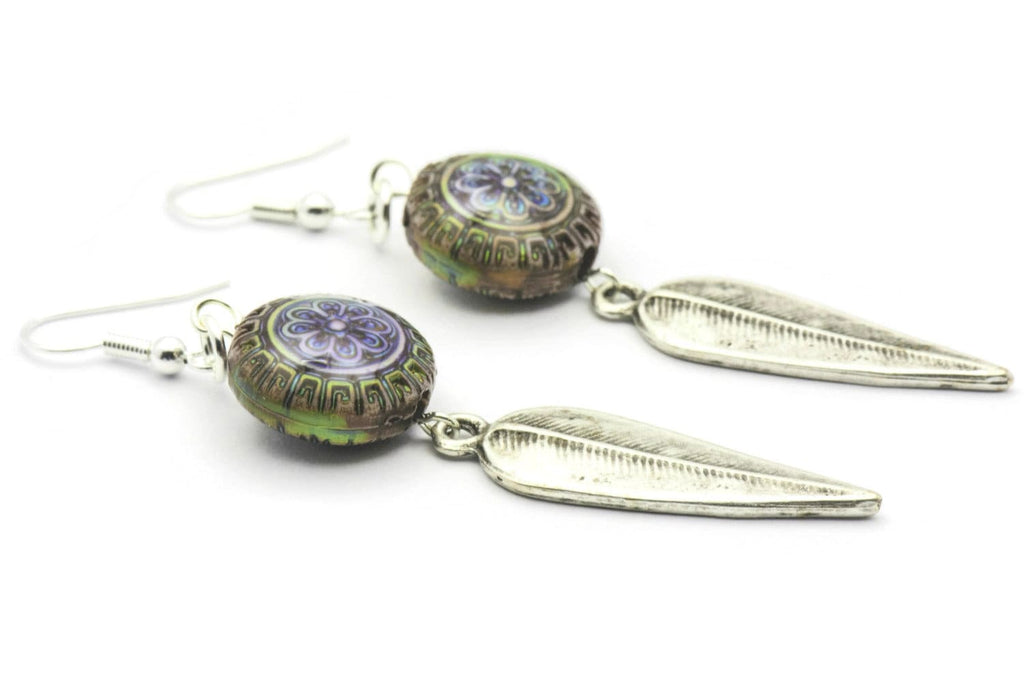 Silver Feather Earrings, Mood Bead, Feather Earrings, Blossom