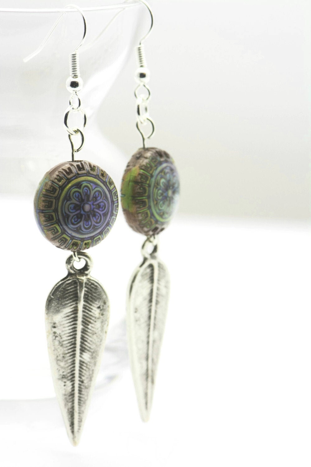 Silver Feather Earrings, Mood Bead, Feather Earrings, Blossom