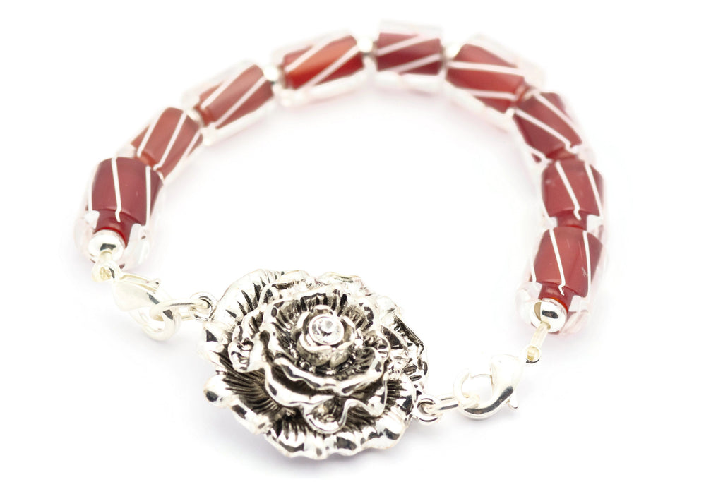 Silver Rose Stretch Band Connector • Bracelet Focal