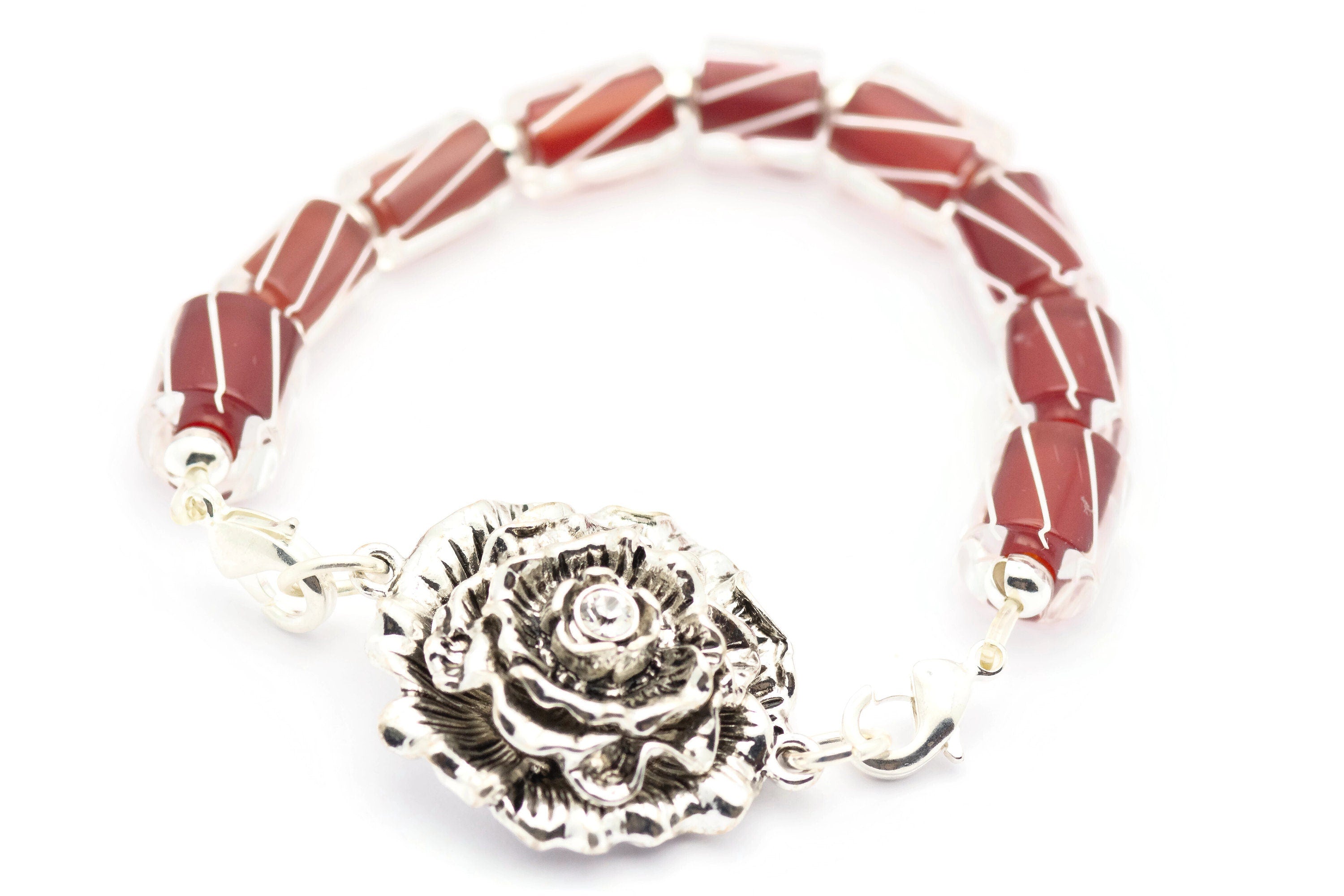 Silver Rose Stretch Band Connector • Bracelet Focal