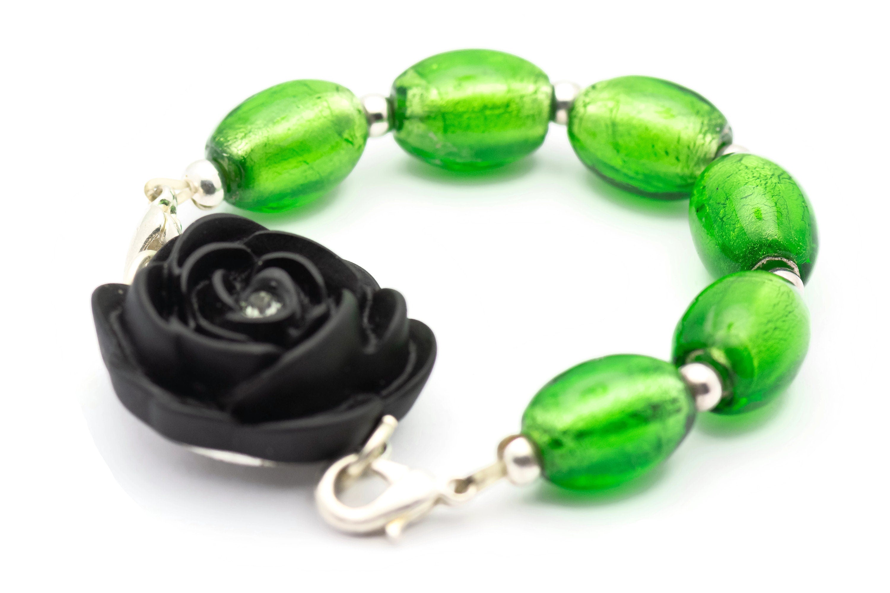 Black Rose Stretch Band Connector • Bracelet Focal