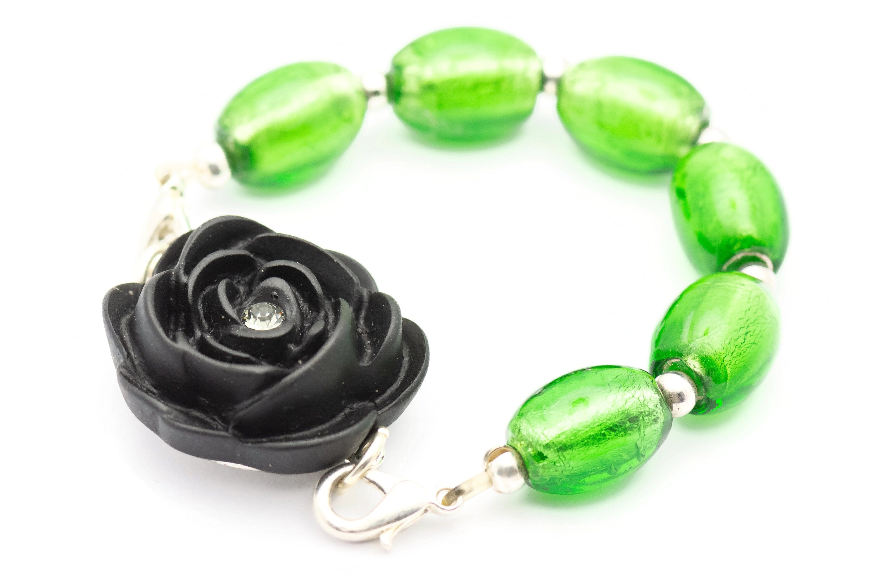 Black Rose Stretch Band Connector • Bracelet Focal