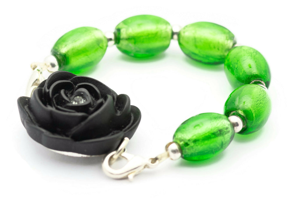 Black Rose Stretch Band Connector • Bracelet Focal