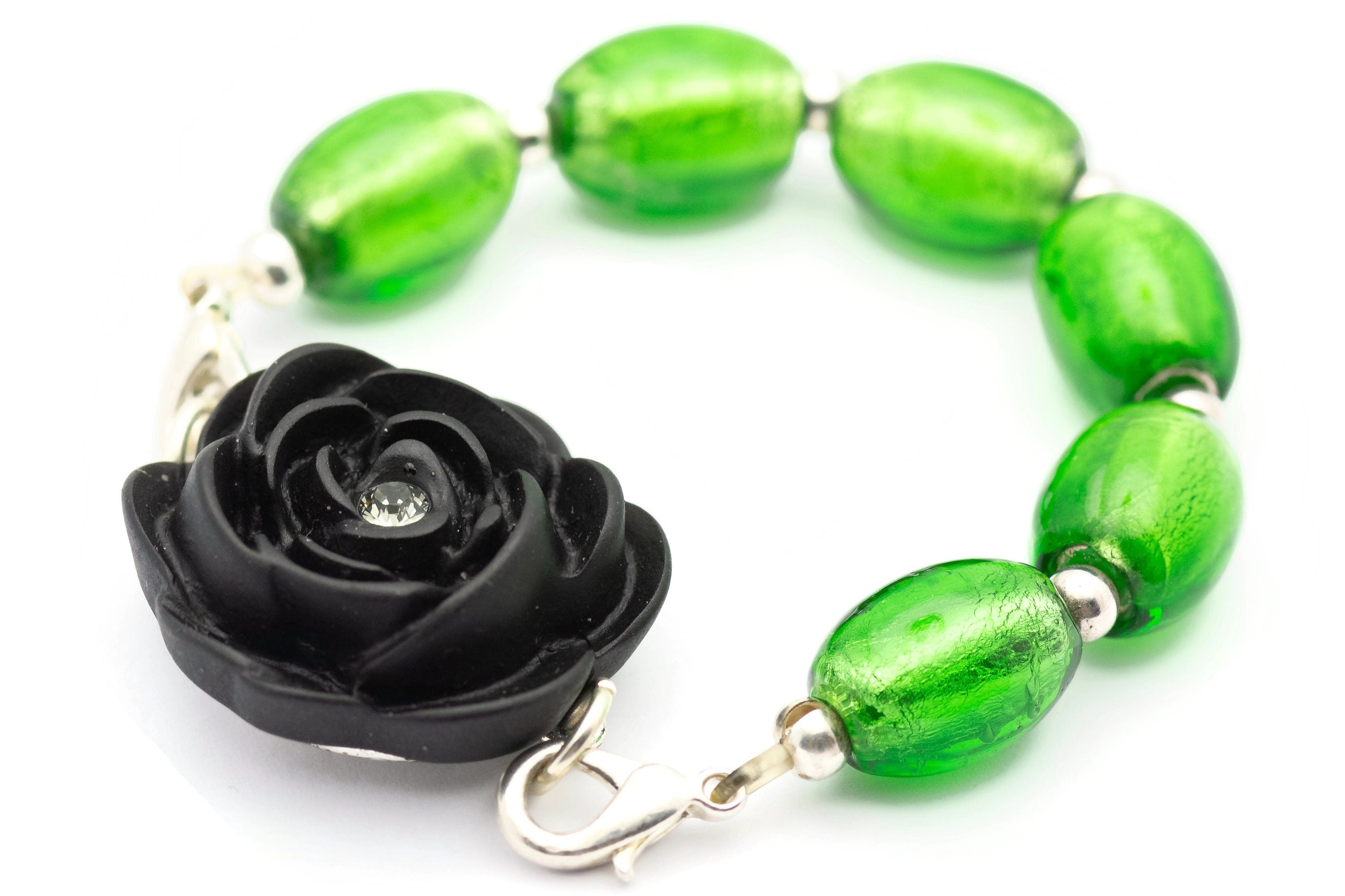 Black Rose Stretch Band Connector • Bracelet Focal