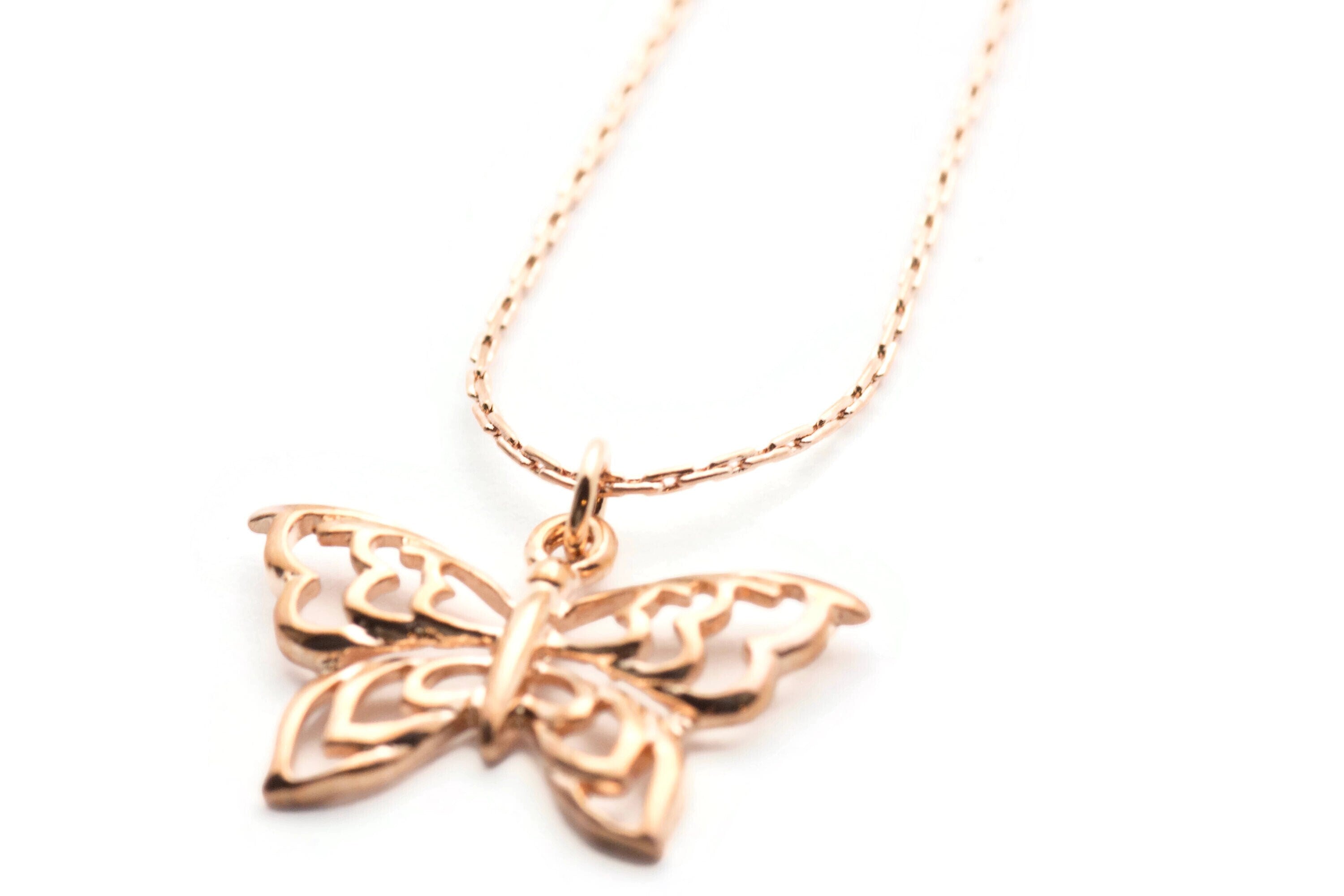 Butterfly Necklace, Rose Gold Butterfly, Rose Gold Chain Necklace, Butterfly Pendant, Gift for Woman