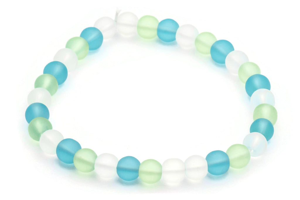 Ocean Hues Glass Beaded Stretch Anklet • Blue, Green and White Beach Jewelry