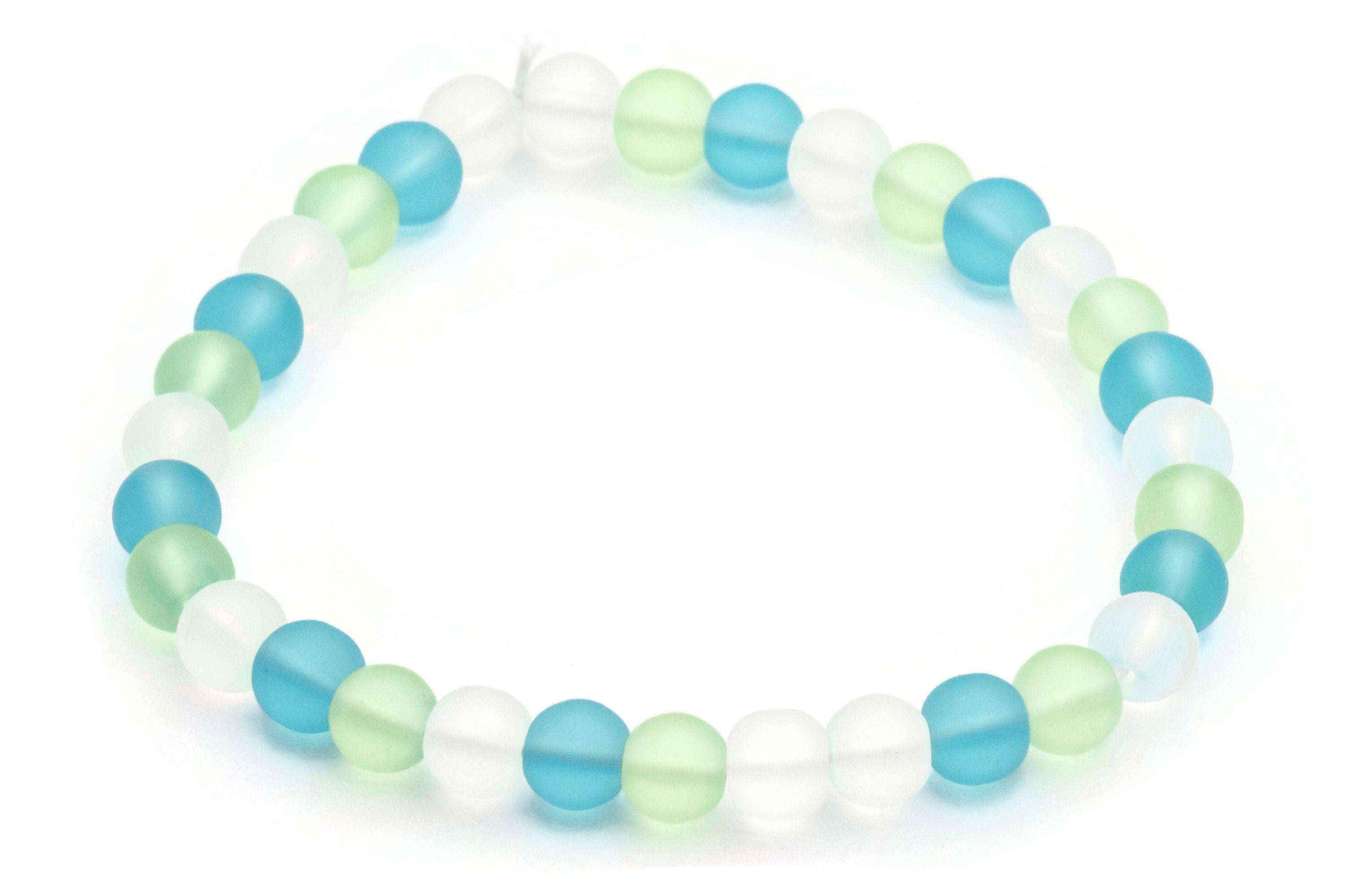 Ocean Hues Glass Beaded Stretch Anklet • Blue, Green and White Beach Jewelry