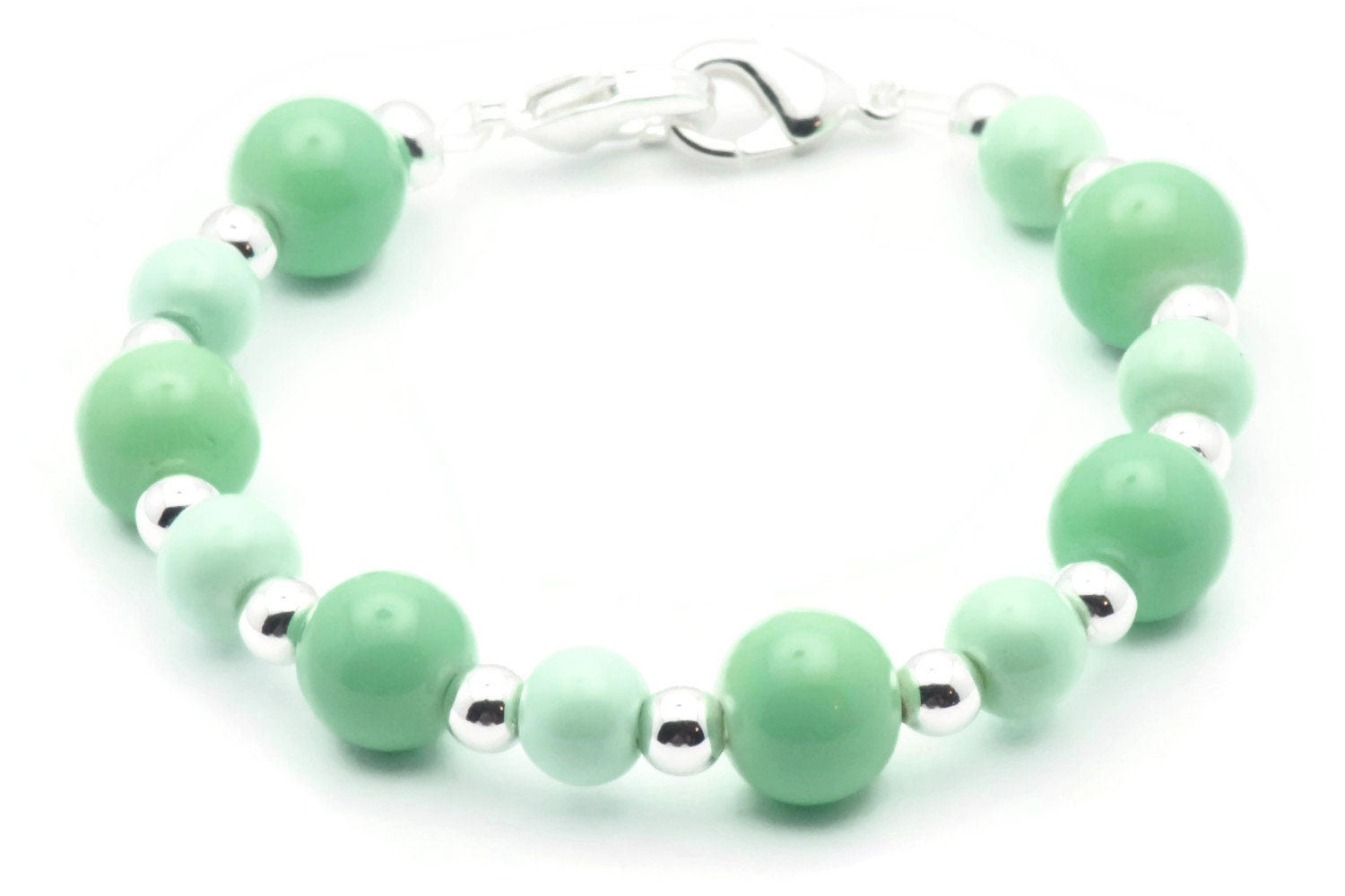 Mint Opaque Stretch Interchangeable Beaded Bracelet Watch Band • Medical ID Bracelet • Bracelet Watch Band