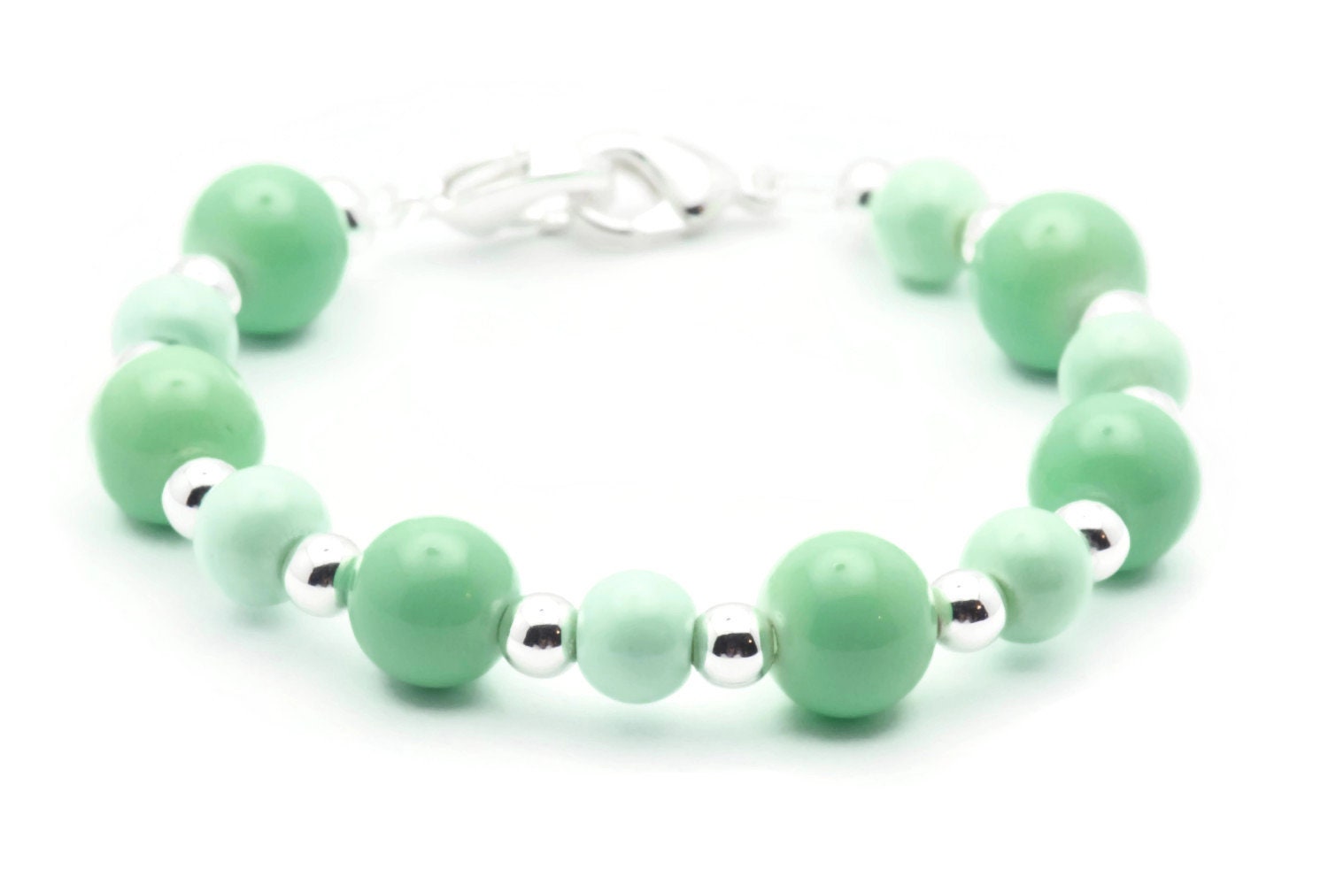 Mint Opaque Stretch Interchangeable Beaded Bracelet Watch Band • Medical ID Bracelet • Bracelet Watch Band