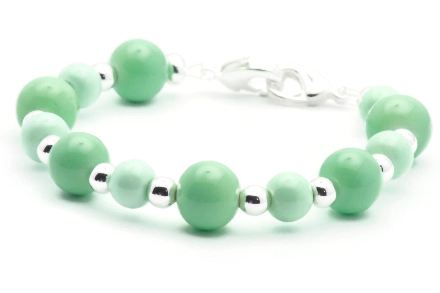 Mint Opaque Stretch Interchangeable Beaded Bracelet Watch Band • Medical ID Bracelet • Bracelet Watch Band