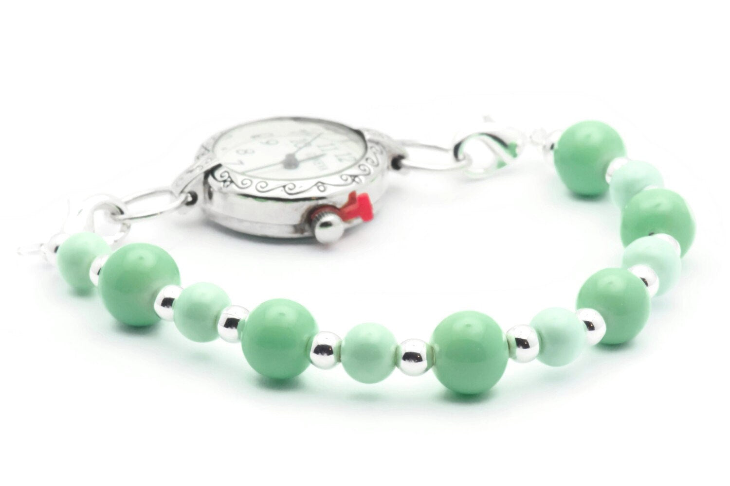Mint Opaque Stretch Interchangeable Beaded Bracelet Watch Band • Medical ID Bracelet • Bracelet Watch Band