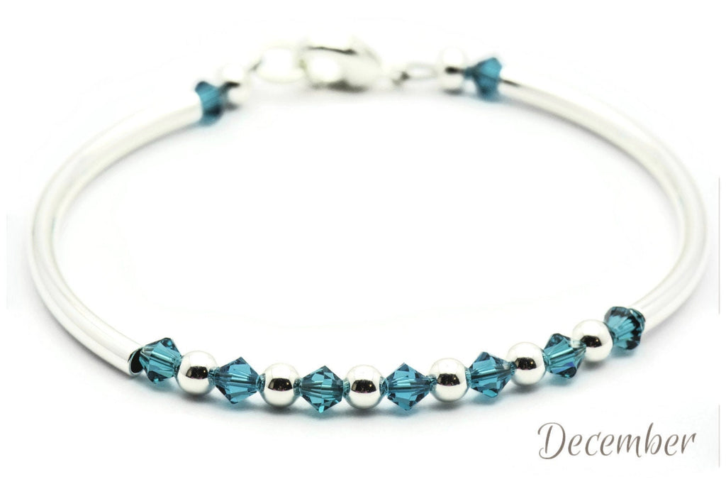 December Blue Zircon Swarovski Crystal Birth Month Sterling Silver Plated Bracelet