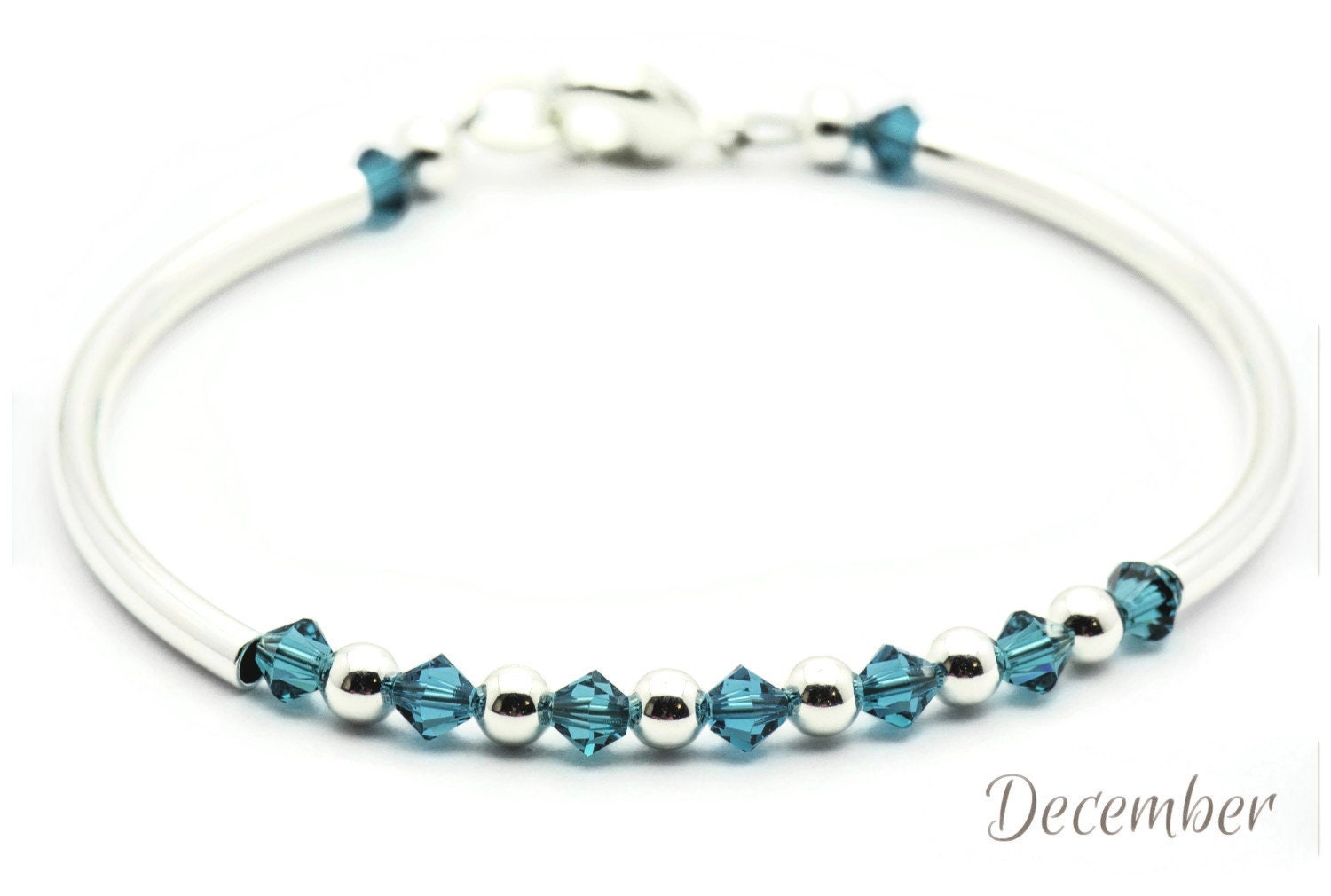December Blue Zircon Swarovski Crystal Birth Month Sterling Silver Plated Bracelet