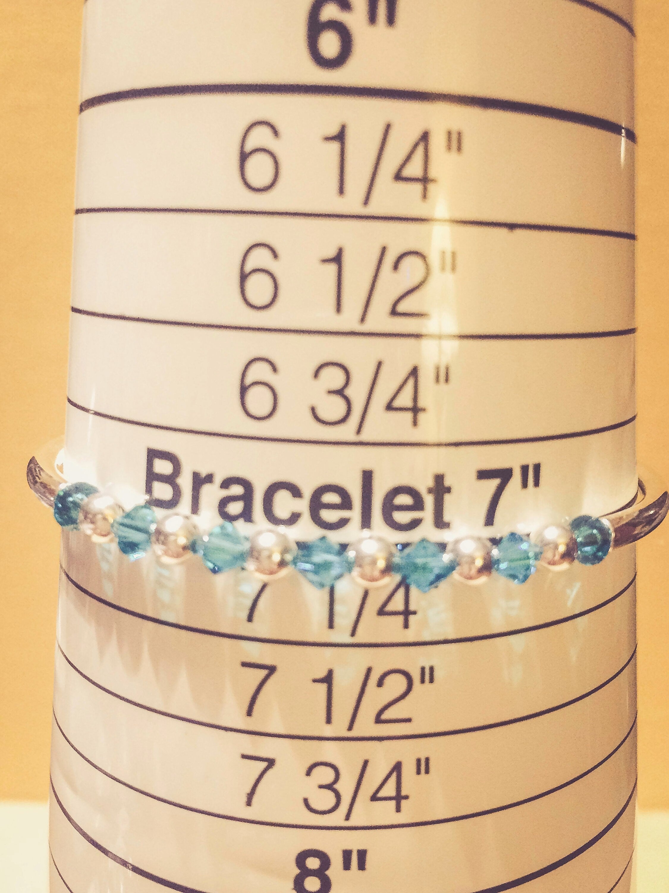 December Blue Zircon Swarovski Crystal Birth Month Sterling Silver Plated Bracelet on bracelet measuring cone