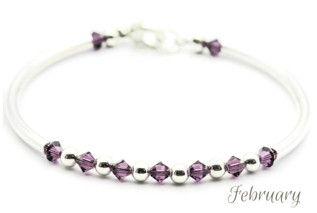 February Amethyst Swarovski Crystal Birth Month Sterling Silver Plated Bracelet
