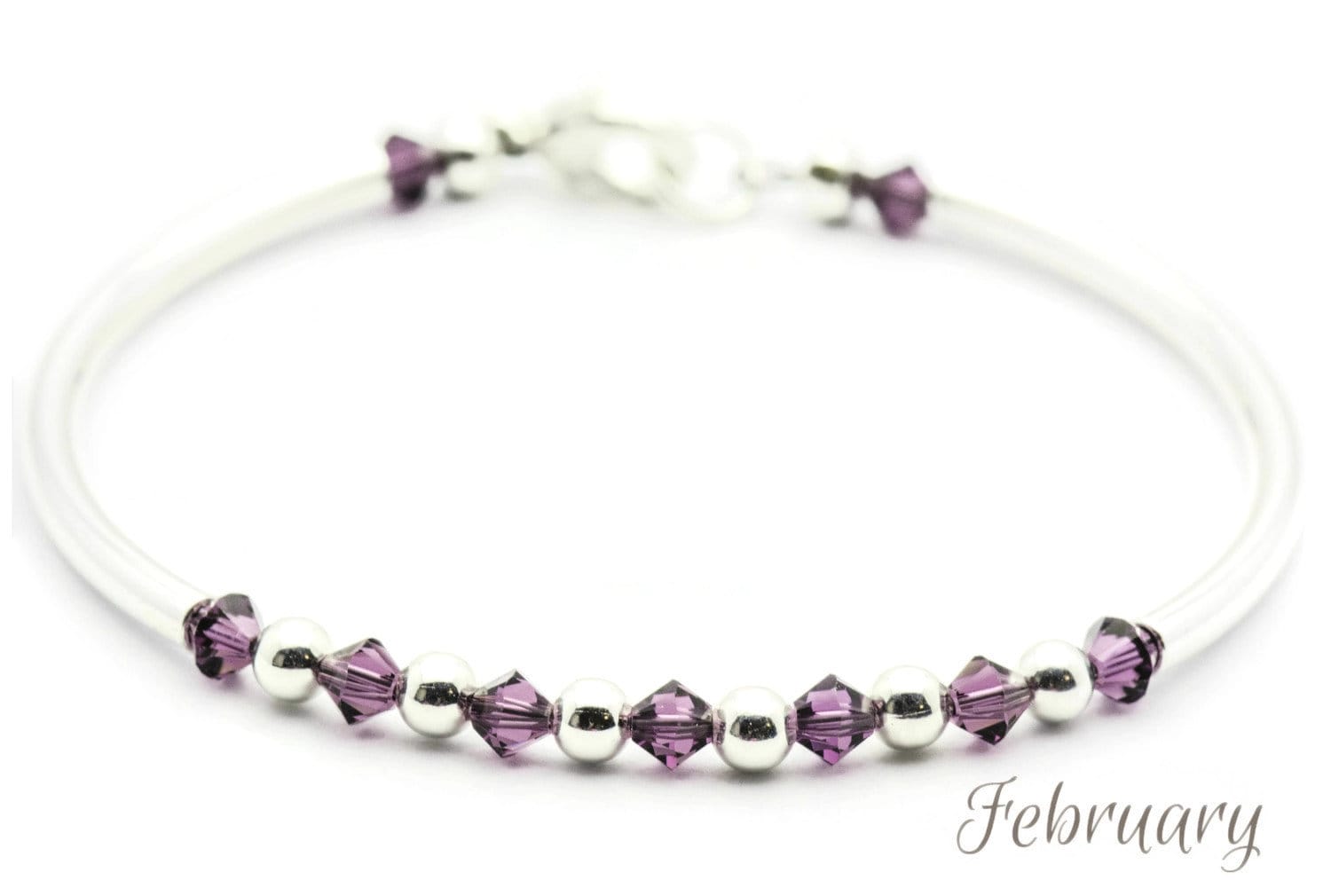 February Amethyst Swarovski Crystal Birth Month Sterling Silver Plated Bracelet