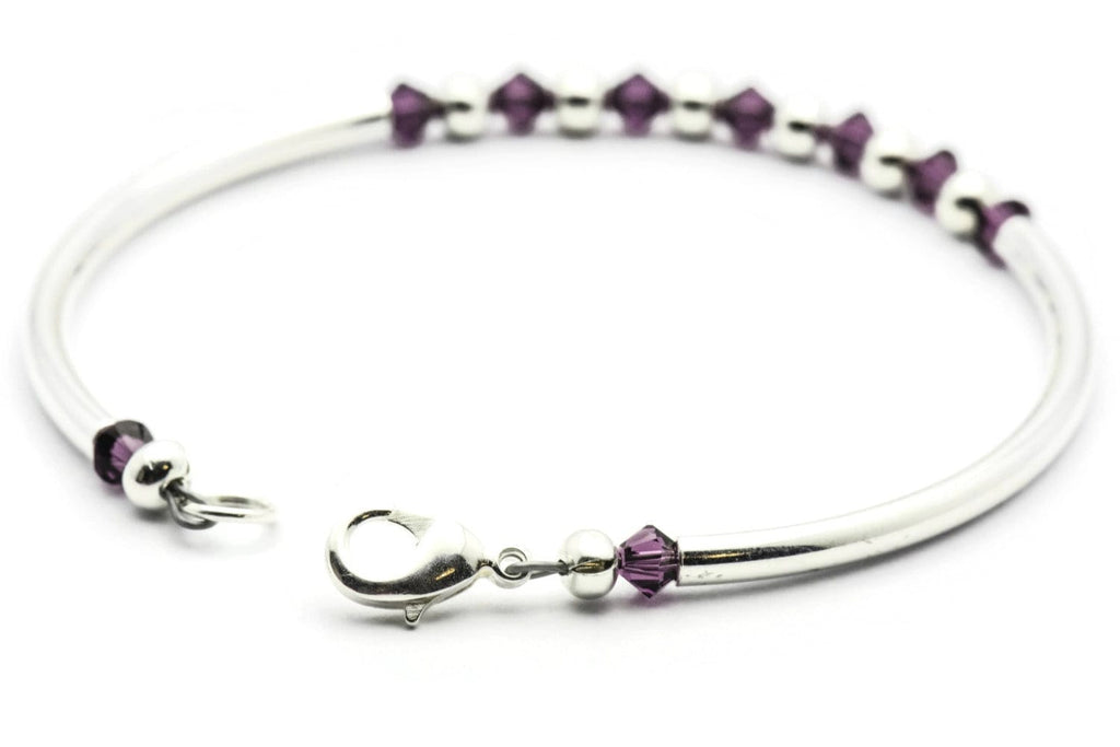 February Amethyst Swarovski Crystal Birth Month Sterling Silver Plated Bracelet