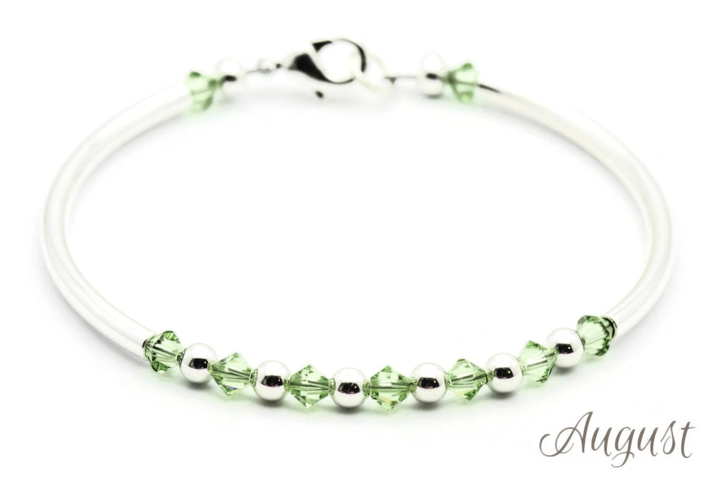 August Peridot Swarovski Crystal Birth Month Sterling Silver Plated Bracelet