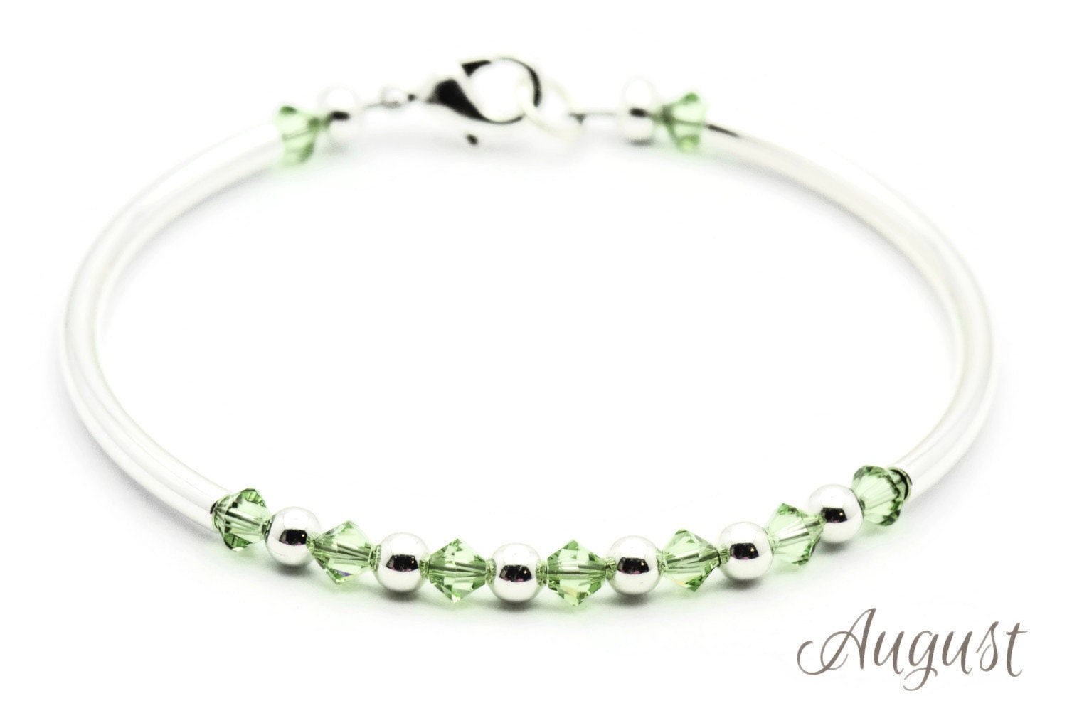August Peridot Swarovski Crystal Birth Month Sterling Silver Plated Bracelet