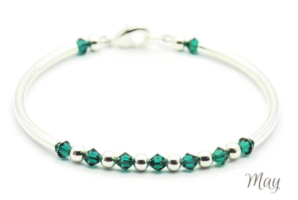 May Emerald Swarovski Crystal Birth Month Sterling Silver Plated Bracelet