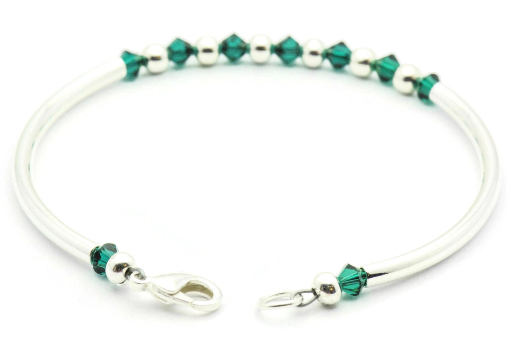 May Emerald Swarovski Crystal Birth Month Sterling Silver Plated Bracelet