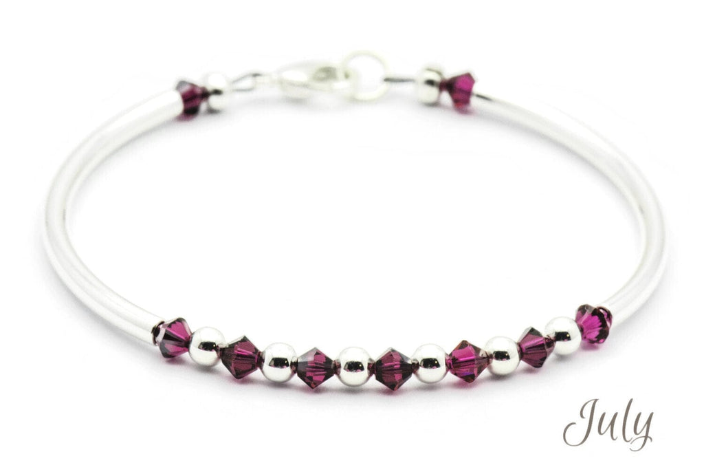 July Ruby Swarovski Crystal Birth Month Sterling Silver Plated Bracelet