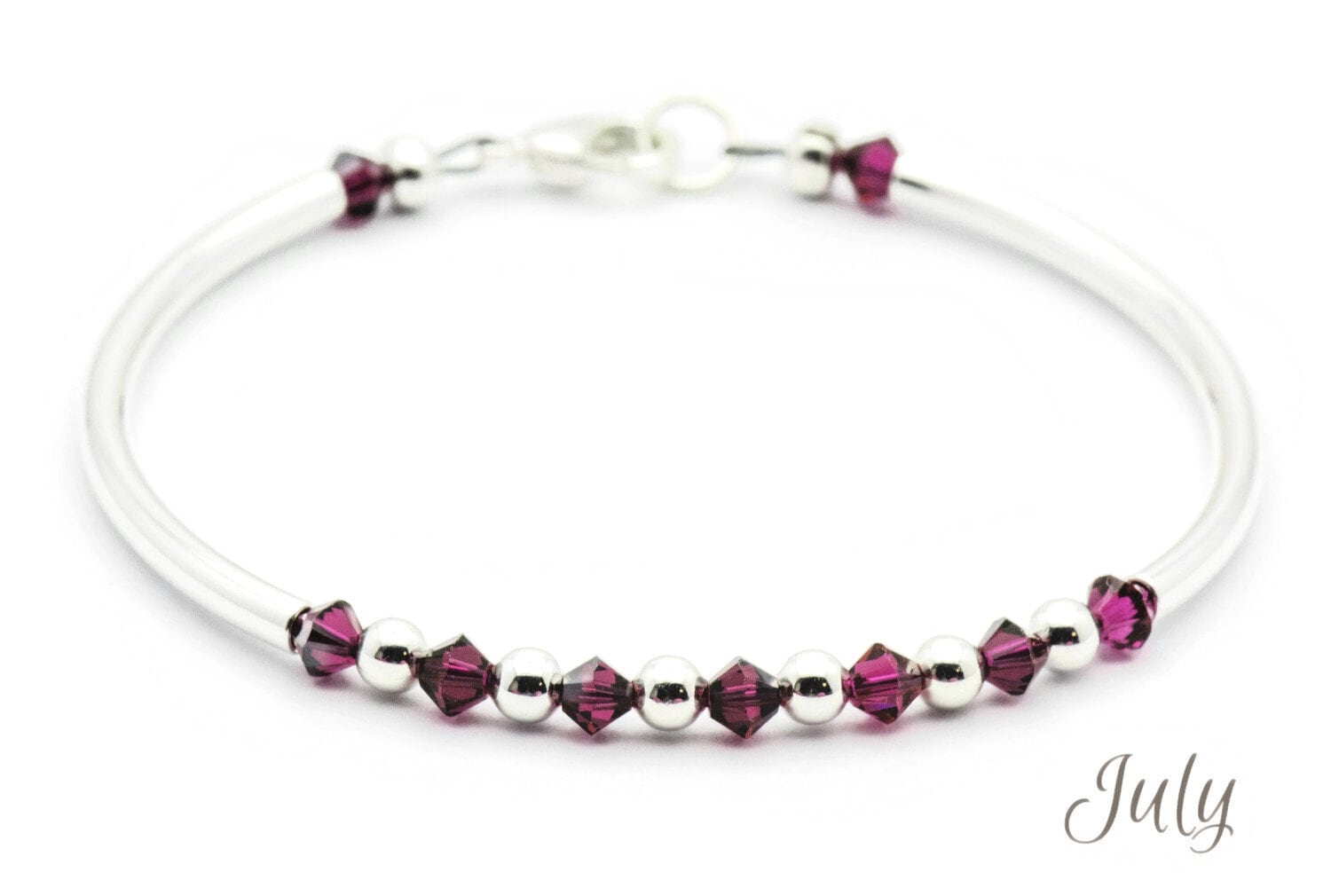 July Ruby Swarovski Crystal Birth Month Sterling Silver Plated Bracelet
