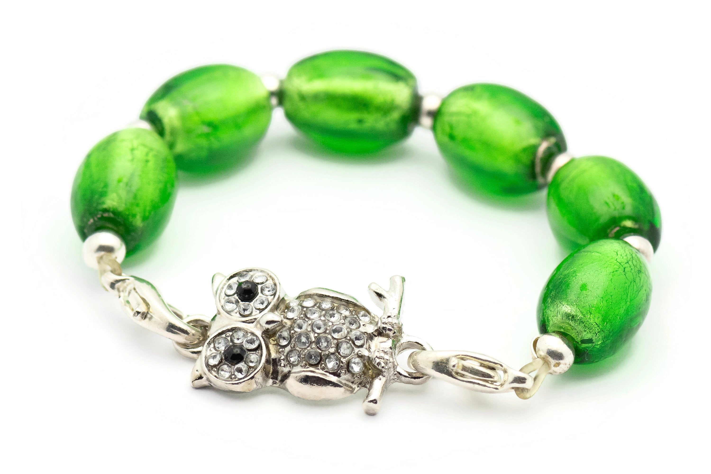 Rhinestone-Studded Owl Stretch Band Connector • Bracelet Focal